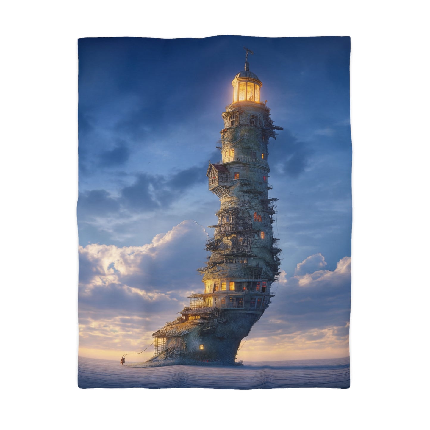 Skyward Lighthouse Microfiber Duvet Cover – A Beacon Through Twilight Clouds