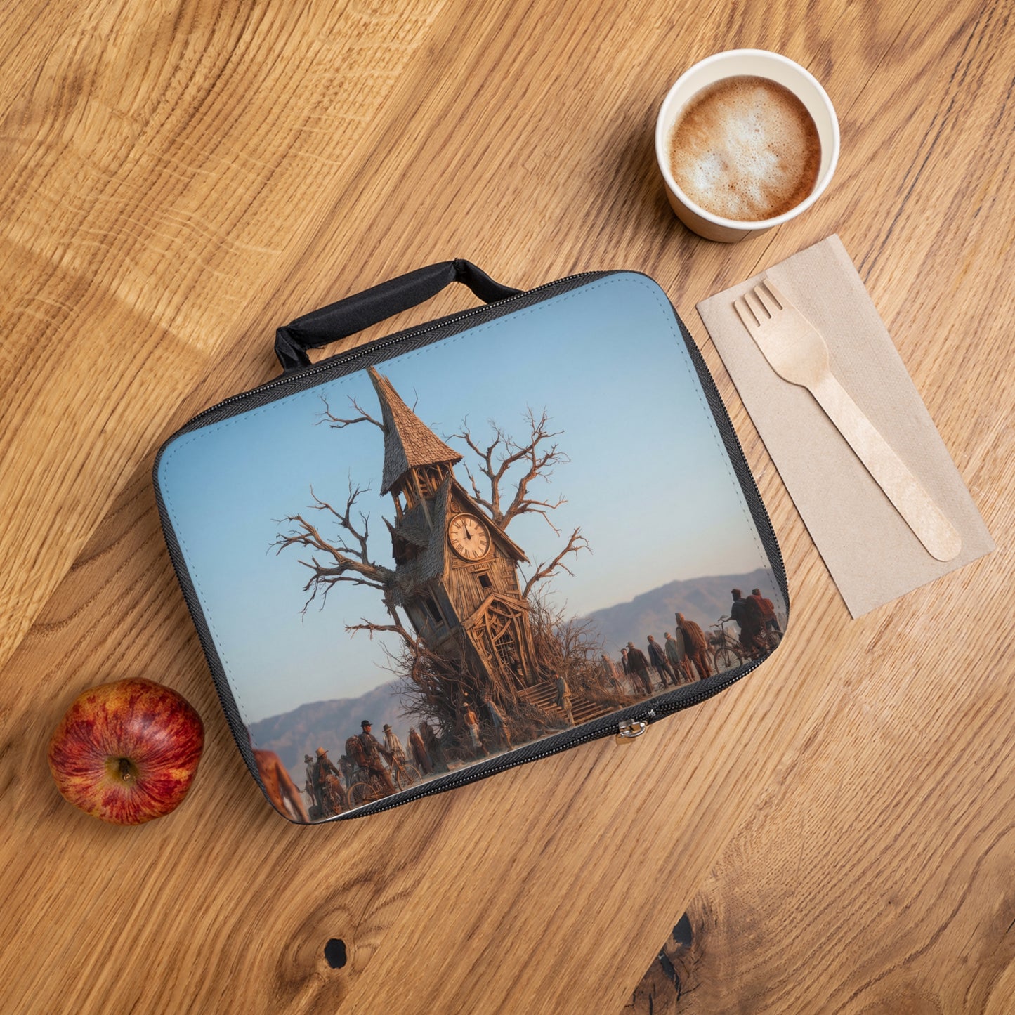 Clock Tower in the Dusty Wasteland Lunch Bag – A Town That Never Forgets Time