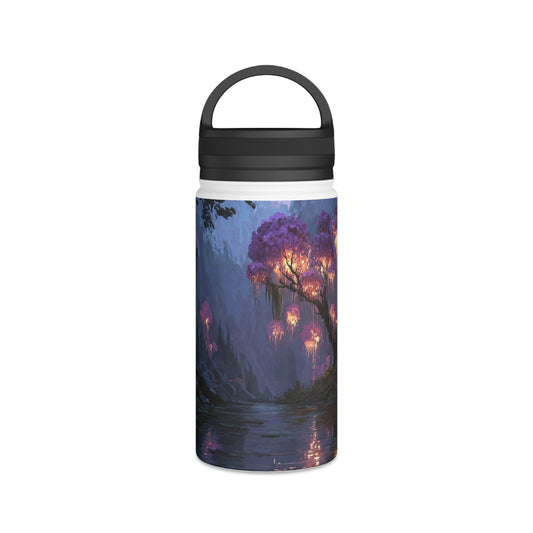 Bioluminescent Grove Stainless Steel Water Bottle, Handle Lid – Twilight’s Whispering Waterscape