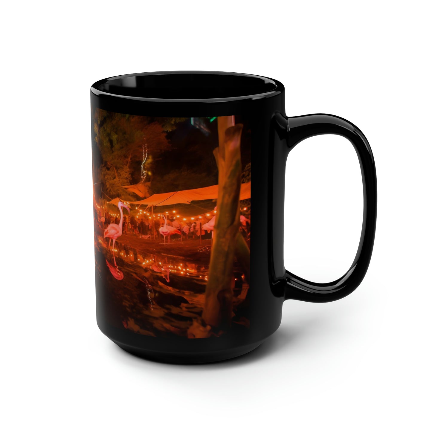 oregon country fair, flamingos at the oregon country fair, oregon, after dark - Mug, Black