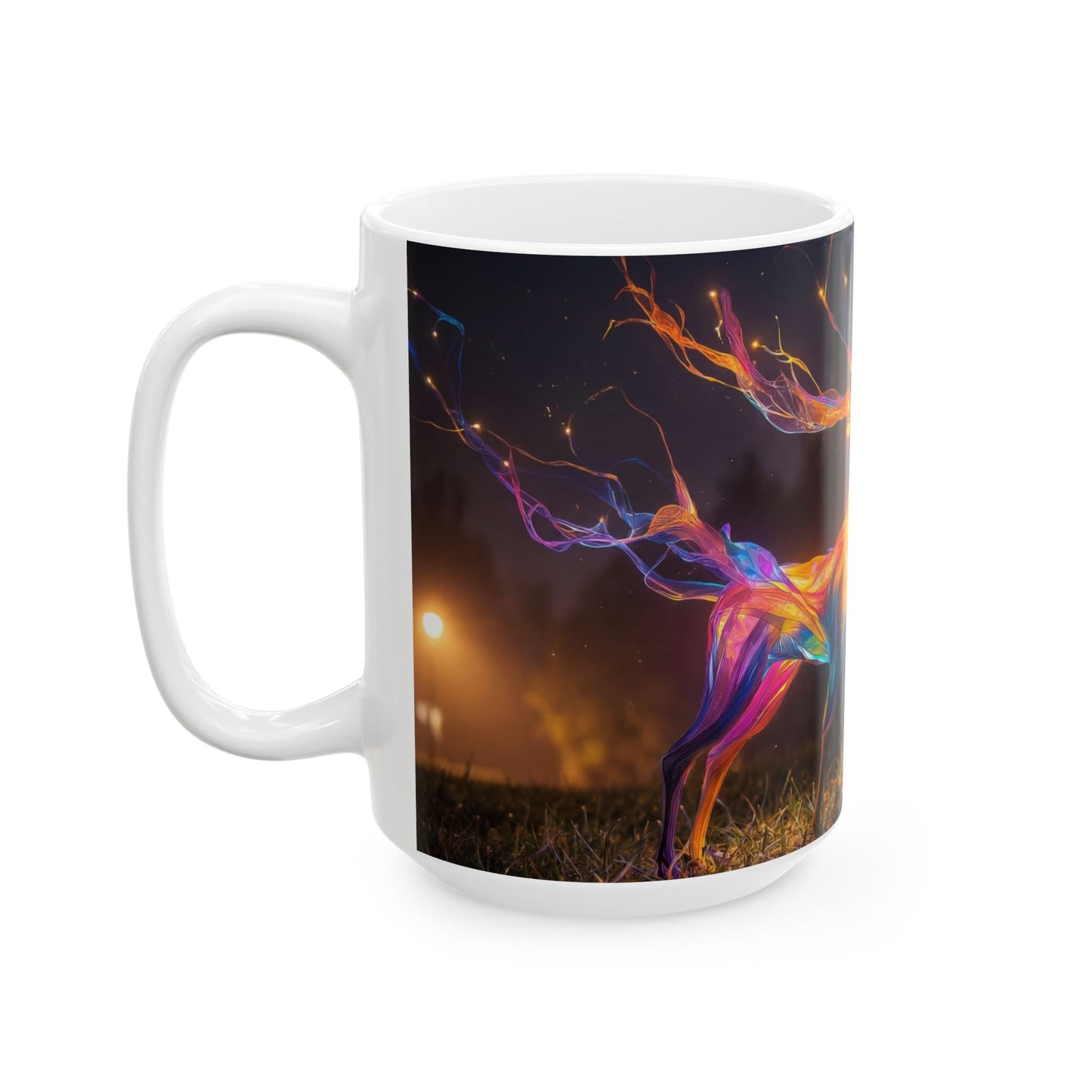 Chromatic Stag Ceramic Mug – Night Garden Luminescence