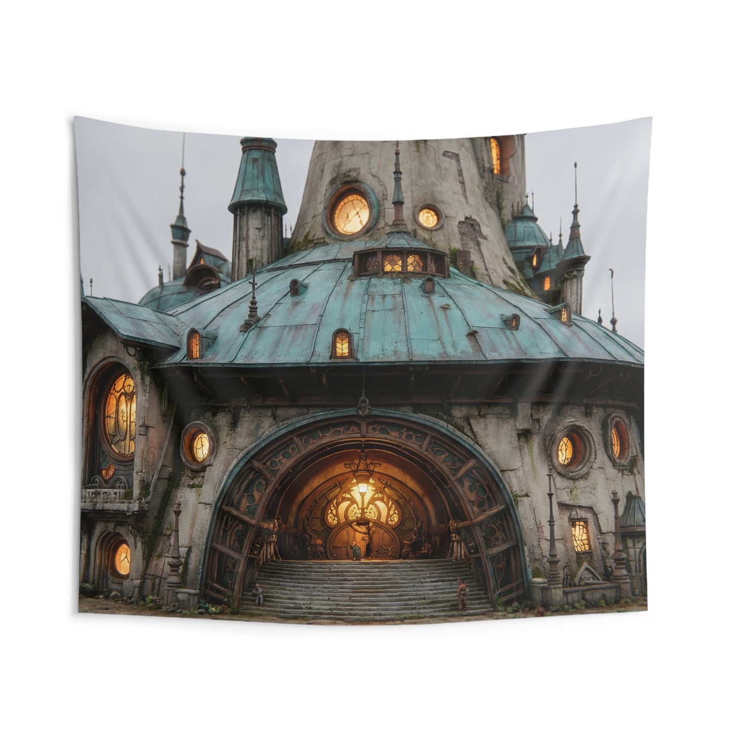 Clockwork Citadel Indoor Wall Tapestries – Twilight’s Gilded Spire