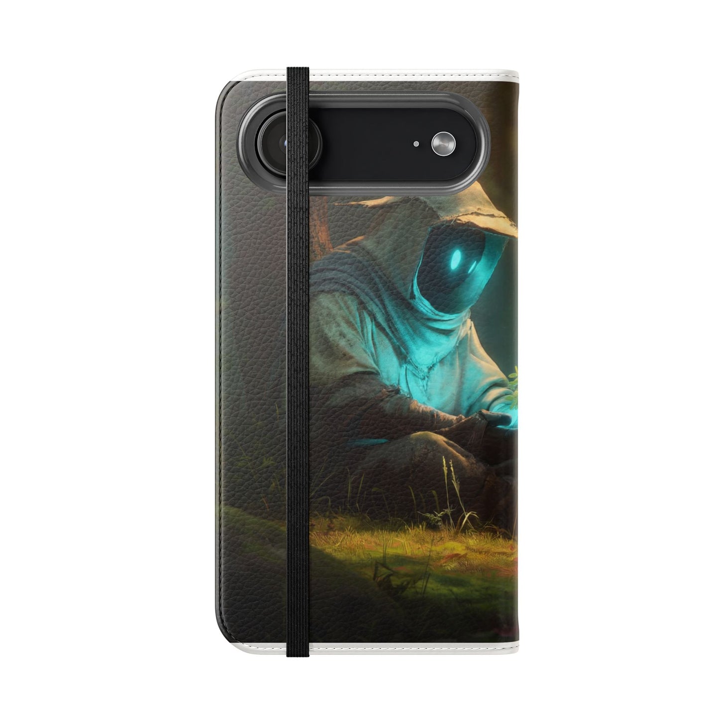 Glowing Orb Hooded Guardian Flip Cases – Bioluminescent Forest Keeper