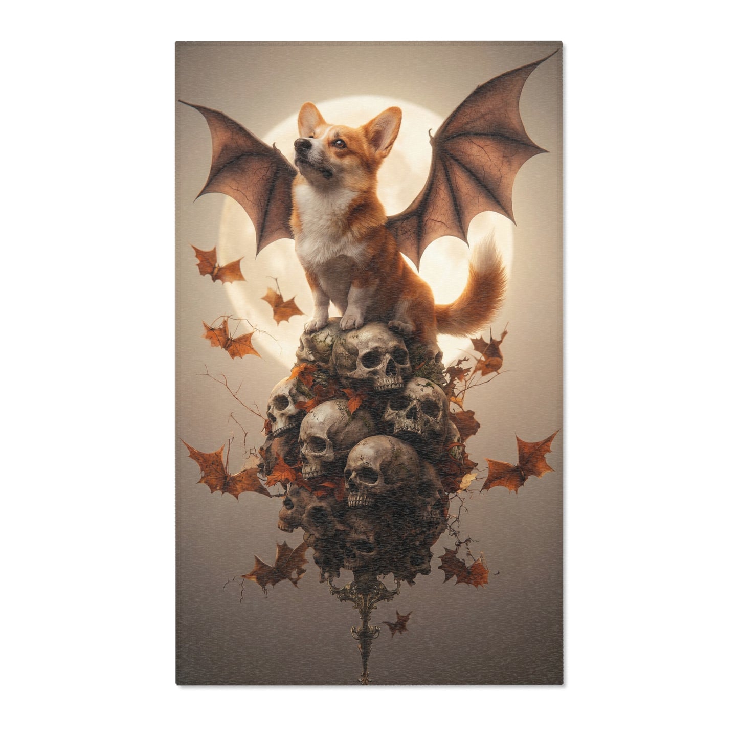 Batwing Corgi Area Rug – Moonlit Skull Throne Fantasy