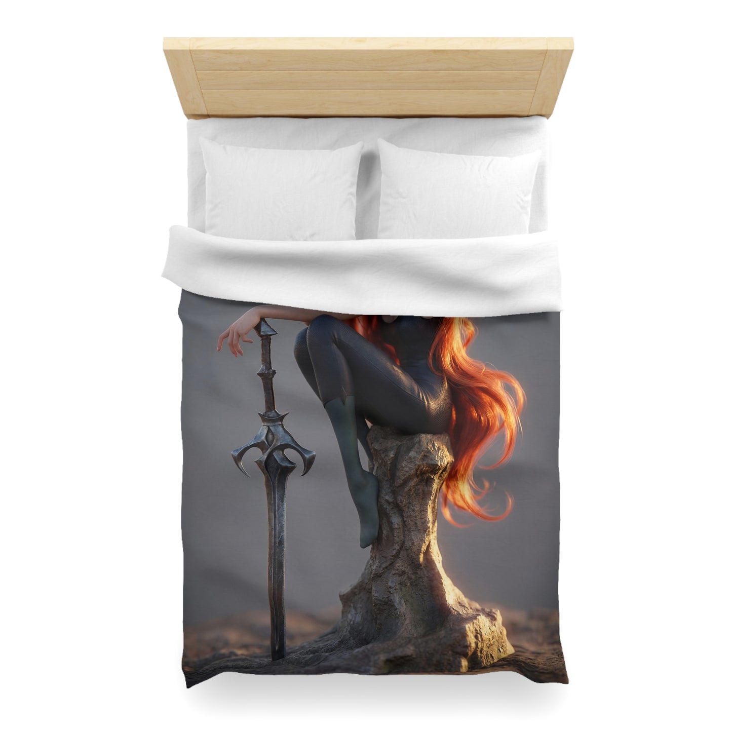 Crimson Sentinel Microfiber Duvet Cover – Sunset Warrior’s Resting Place