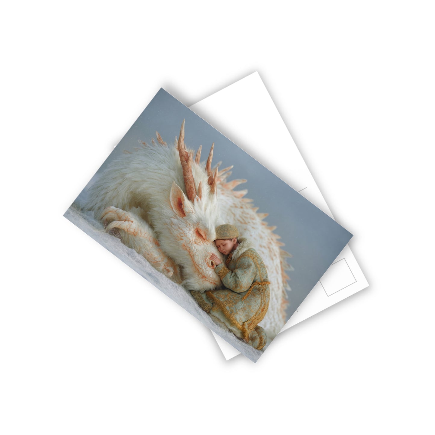 Sleeping Dragon & Child Postcards (10pcs) – Snowy Guardian Embrace
