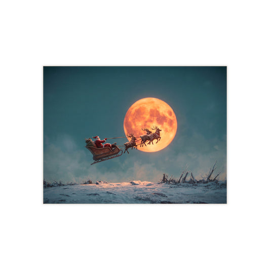 Santa’s Midnight Flight Ceramic Photo Tile – Glowing Full Moon Over Snow