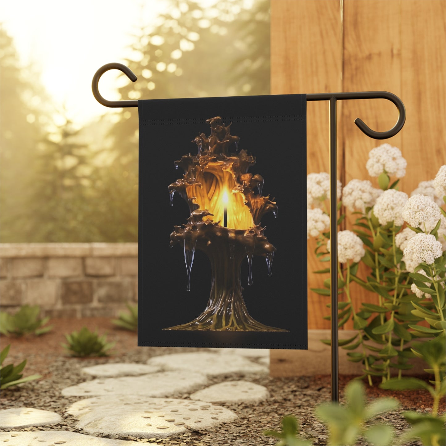 a dripping melted candle in a shape of a oak tree , glowing from the inside, mystical - Garden & House Banner