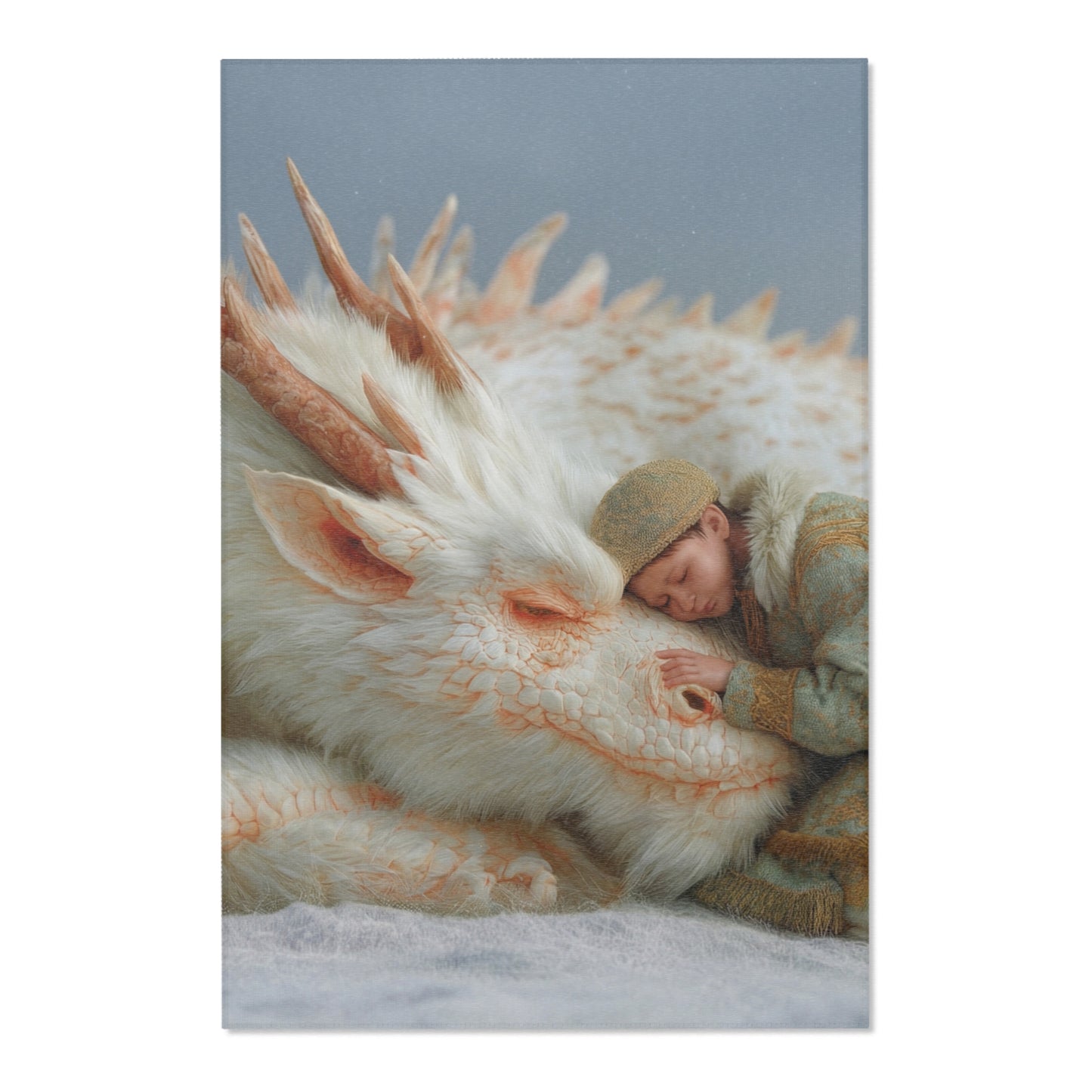 Snowbound Dragon & Child Area Rugs – Whispering Winter Sanctuary