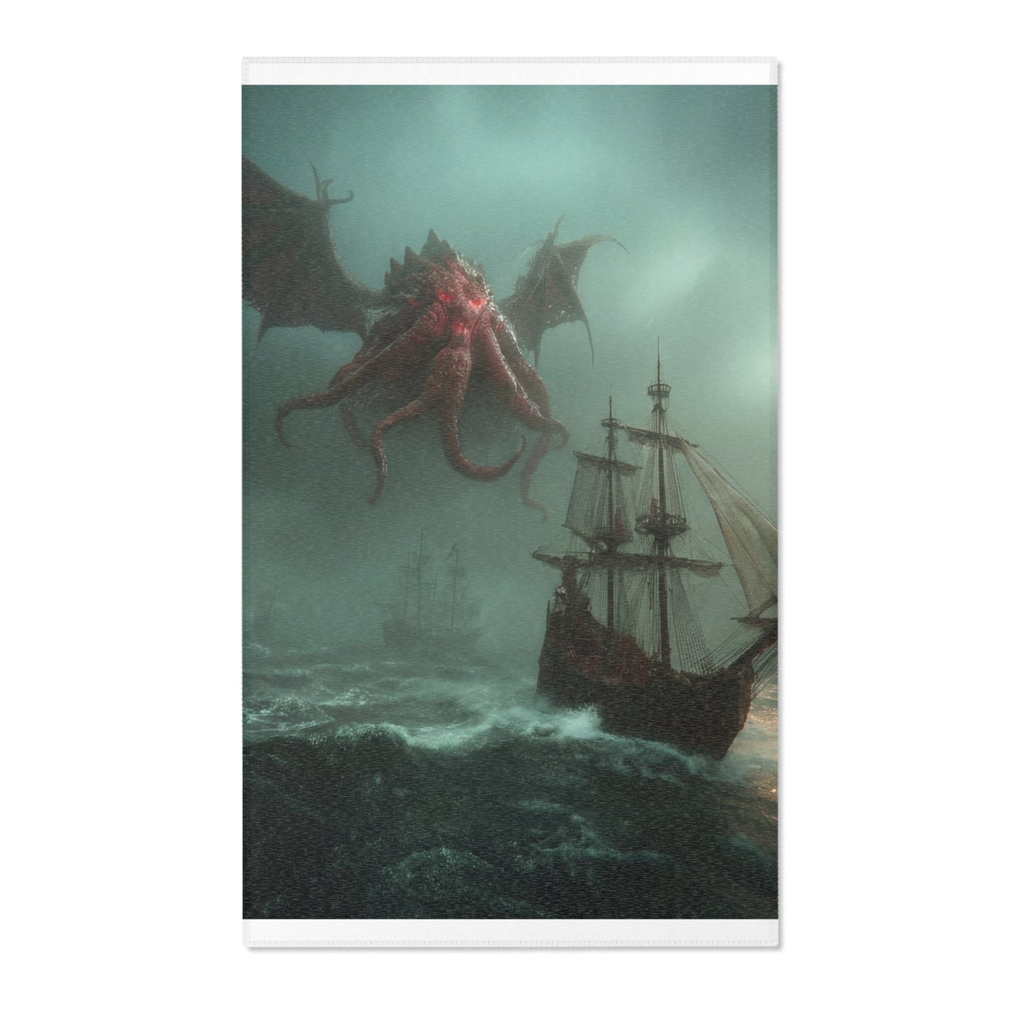 Leviathan’s Wrath Area Rug – Storm-Tossed Galleon Under Crimson Skies