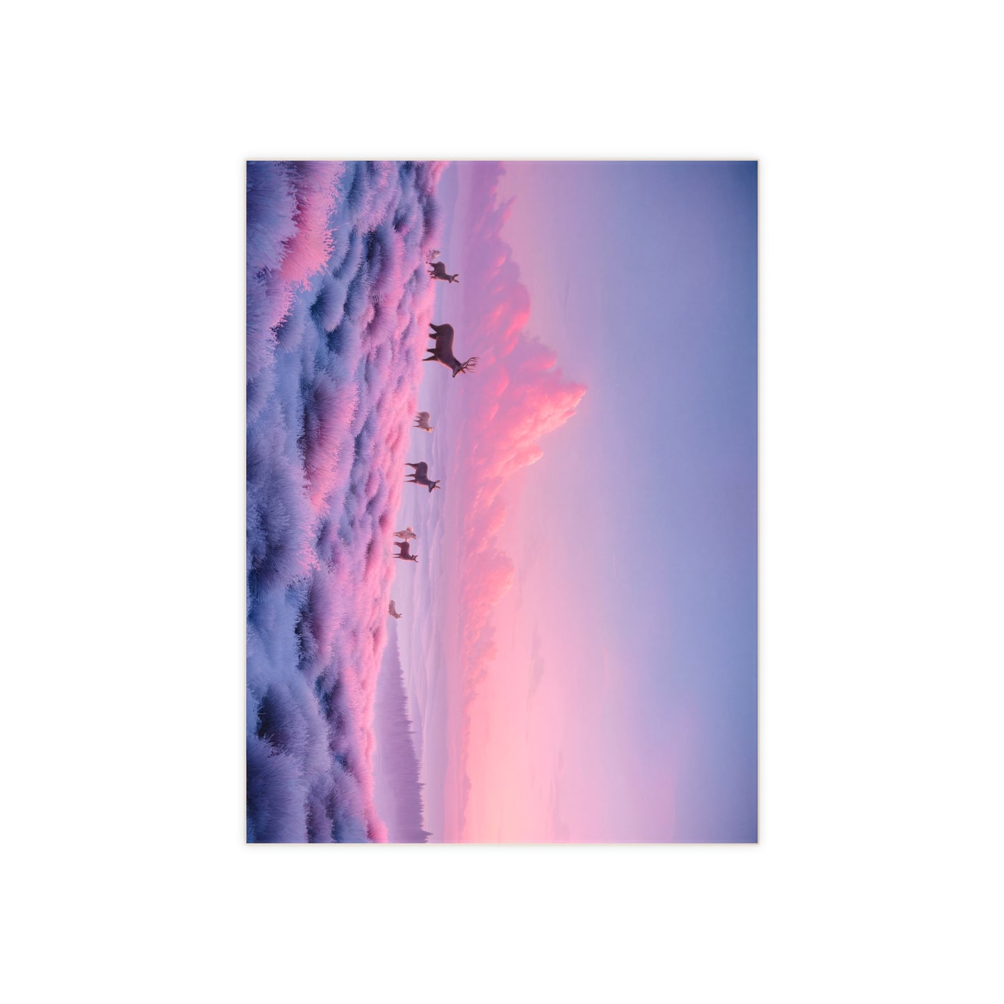 Twilight Deer Herd Ceramic Photo Tile – Pink Mist Meadow Dreamscape