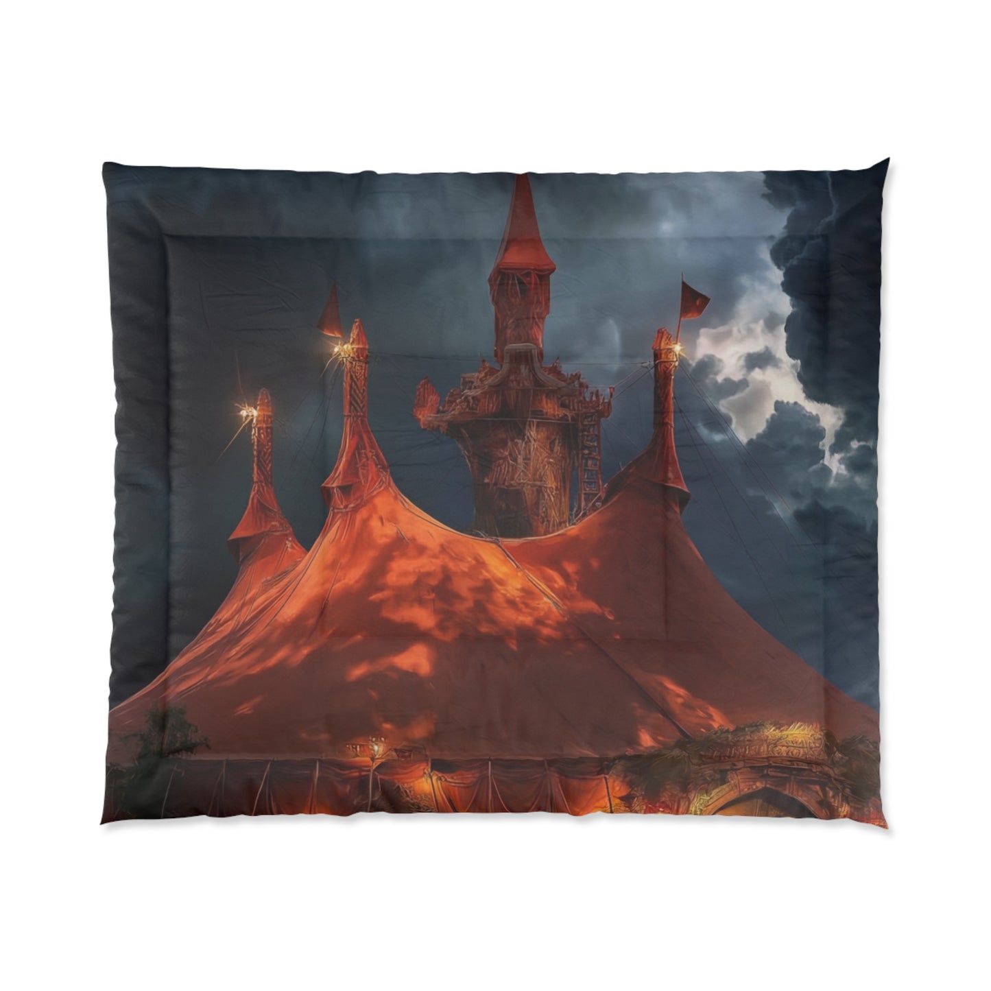Crimson Circus Tent Comforter – Midnight Carnival Dreamscape