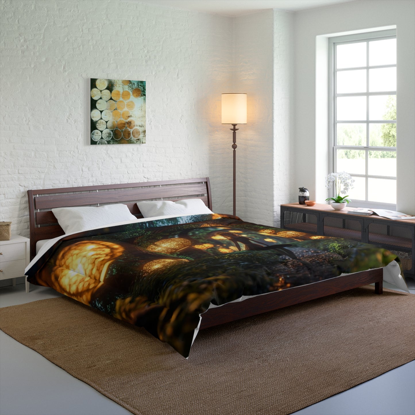Luminous Forest Path Comforter – Warm Lanterns Guide Your Way