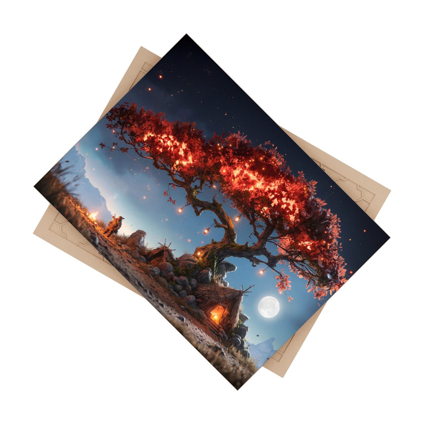 Whispering Ember Tree Ceramic Photo Tile – Moonlit Hearth Under a Burning Canopy