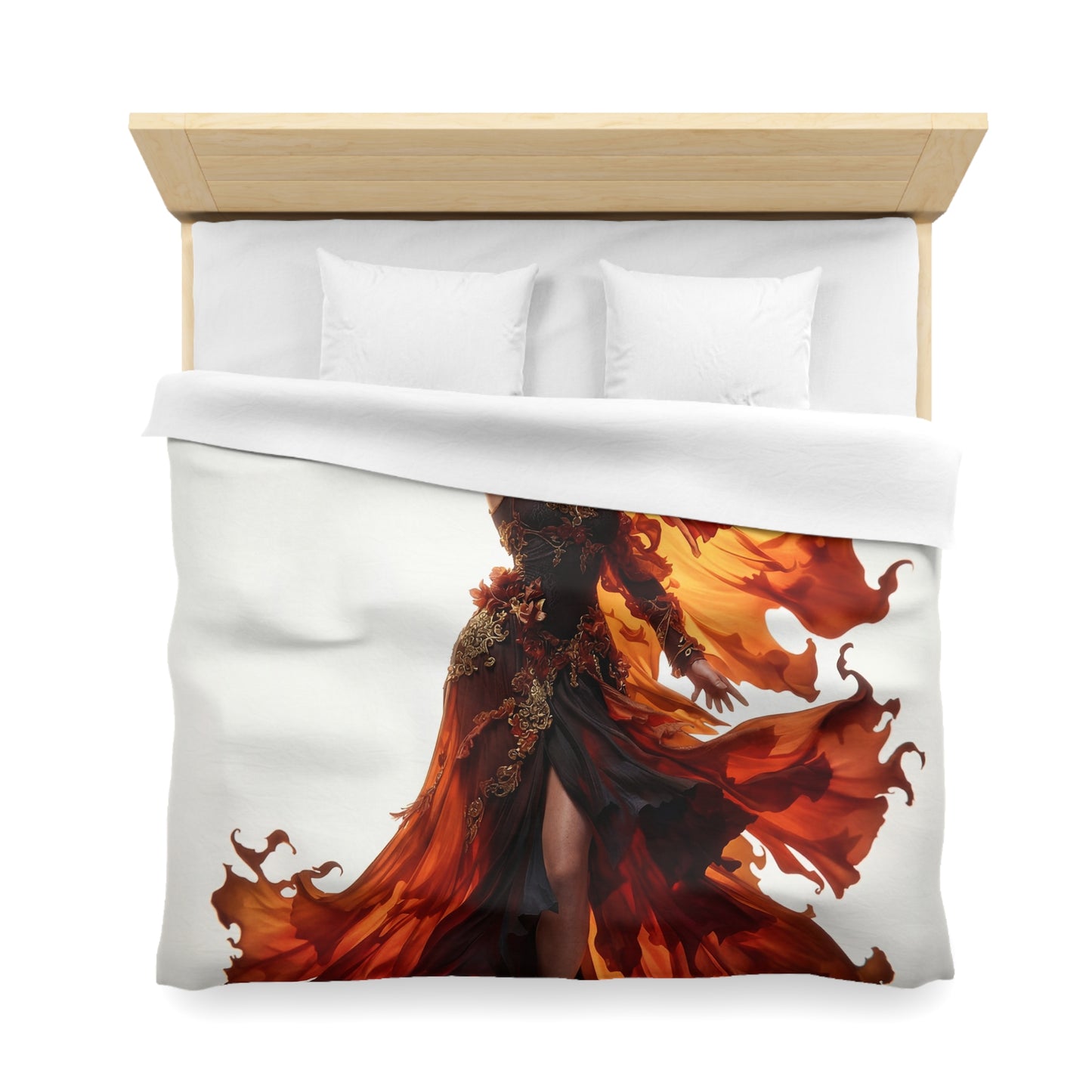 Crimson Phoenix Dancer Microfiber Duvet Cover – Flame-Woven Grace