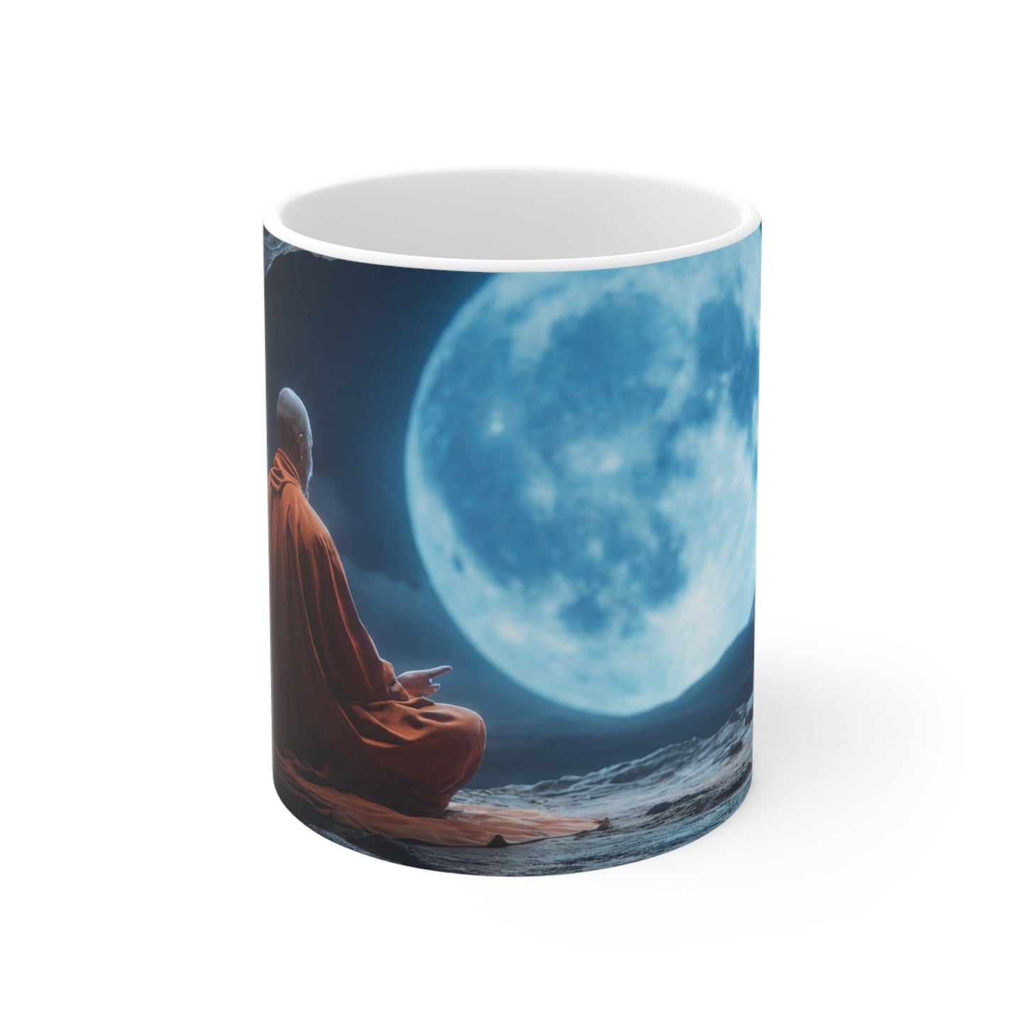 Moonlit Monk Ceramic Mugs (11oz\15oz\20oz) – Silent Reflection Beneath the Celestial Disc