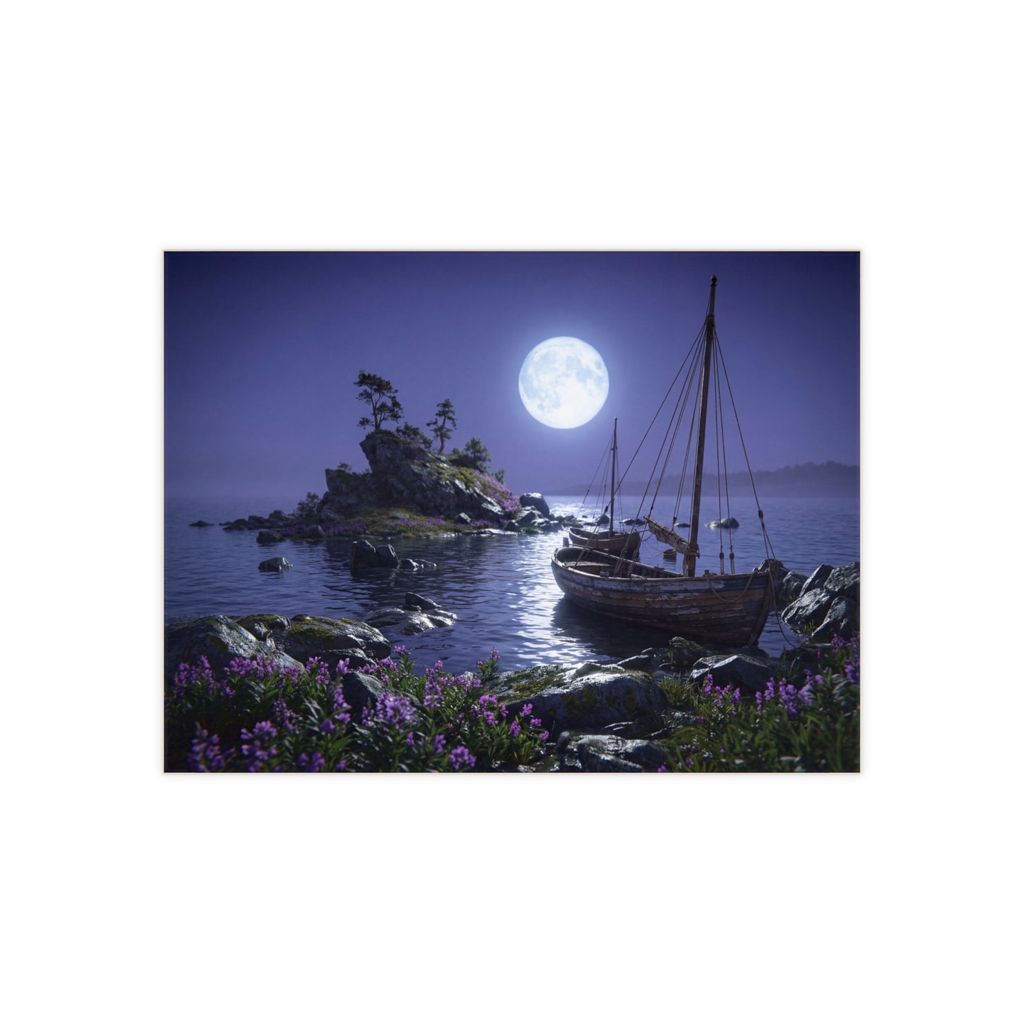 Moonlit Harbor Boats Ceramic Photo Tile – Whispering Waterscape at Dusk