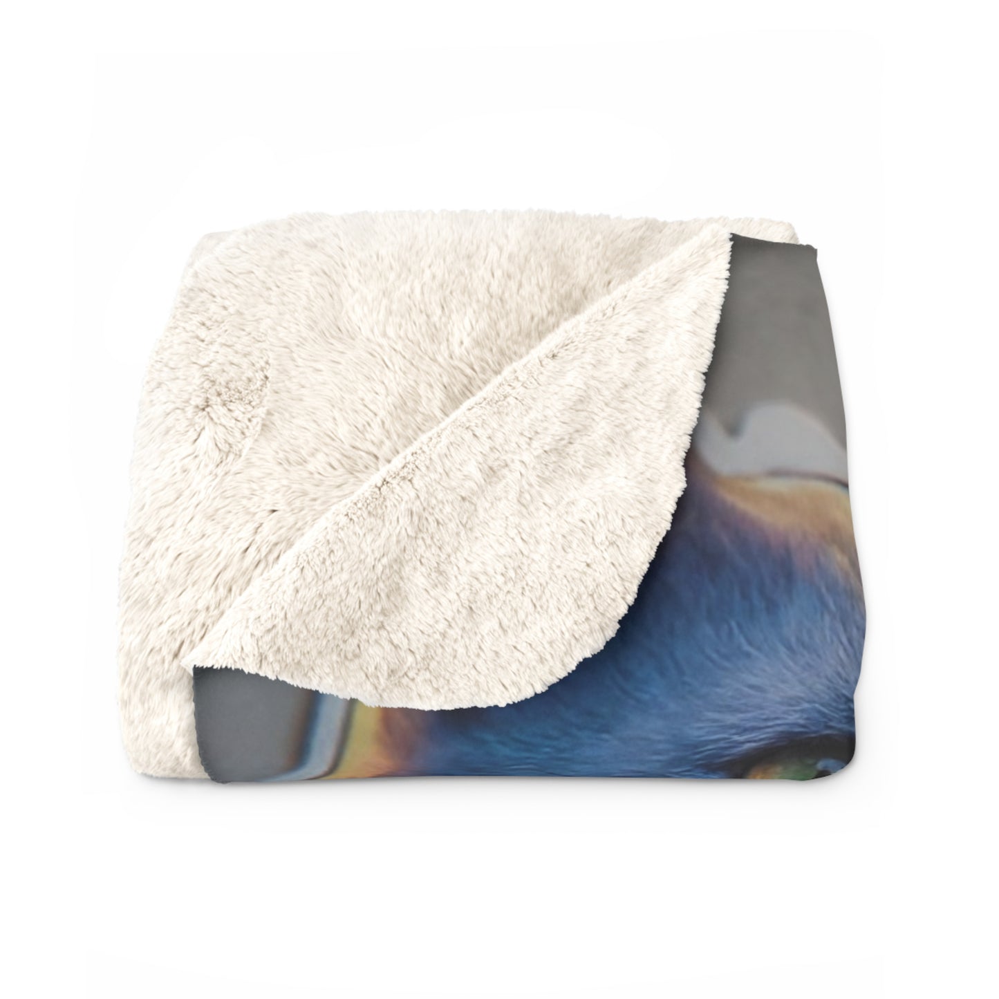 Azure Skywing Cat Sherpa Fleece Blanket – Sunset Feathers & Quiet Vigilance