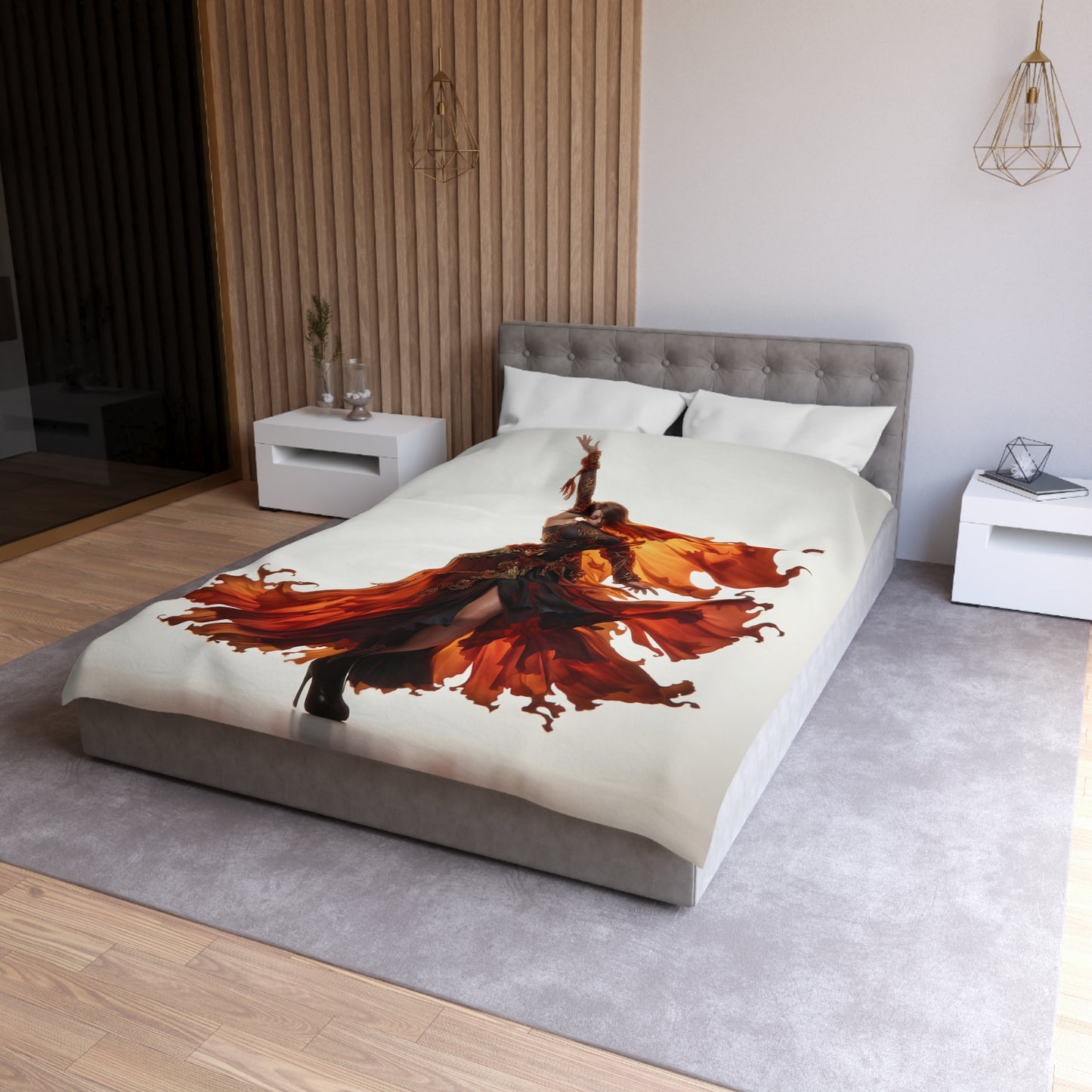 Crimson Phoenix Dancer Microfiber Duvet Cover – Flame-Swept Elegance