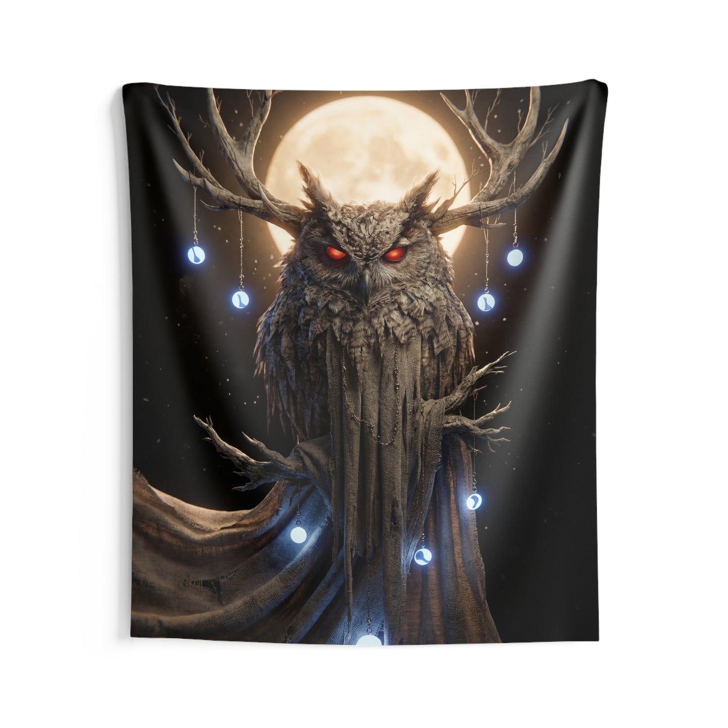 Lunar Owl Sentinel Indoor Wall Tapestries – Wisdom Under the Full Moon Glow