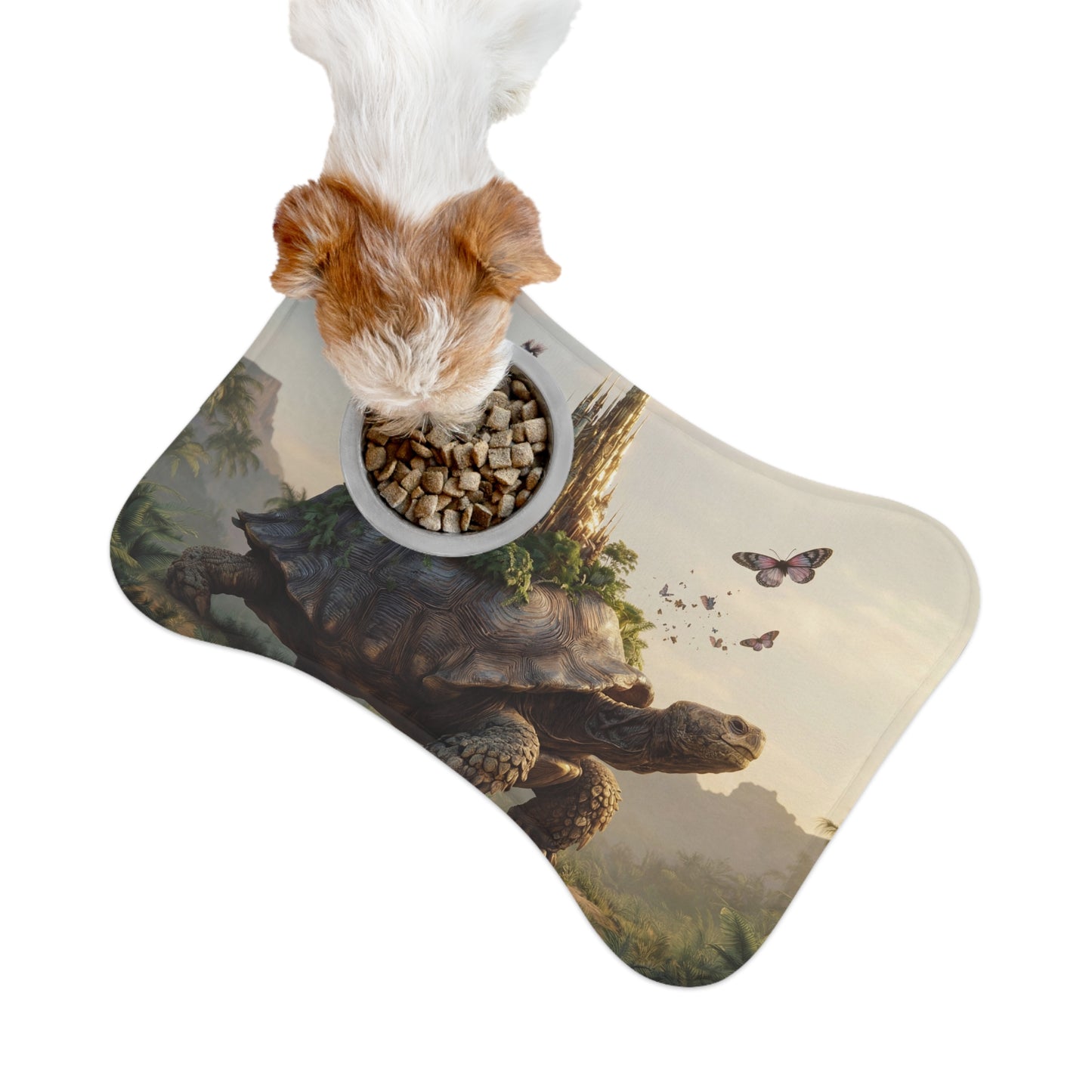 Celestial Tortoise Castle Pet Feeding Mats – Sunlit Sanctuary for Your Furry Companions