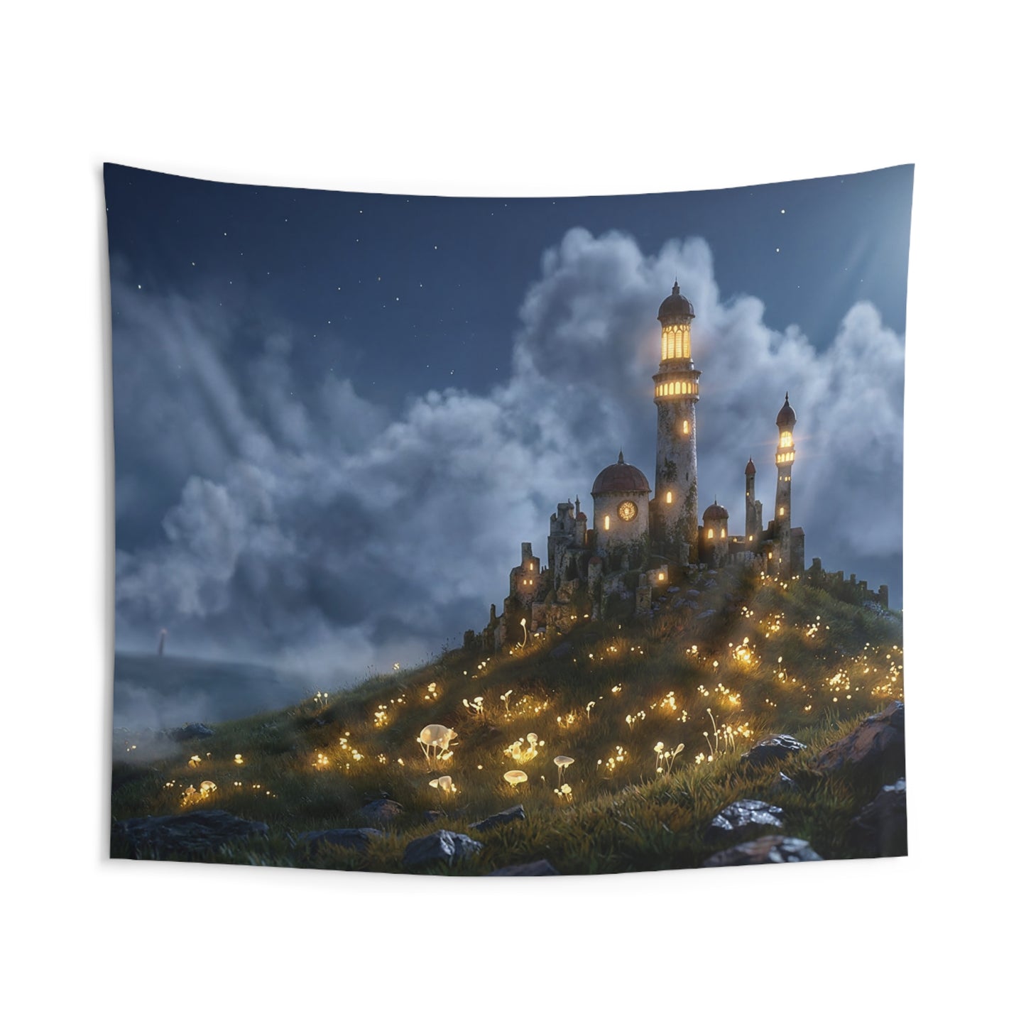 Moonlit Lighthouse Castle Tapestry – Whispers of the Night Watch