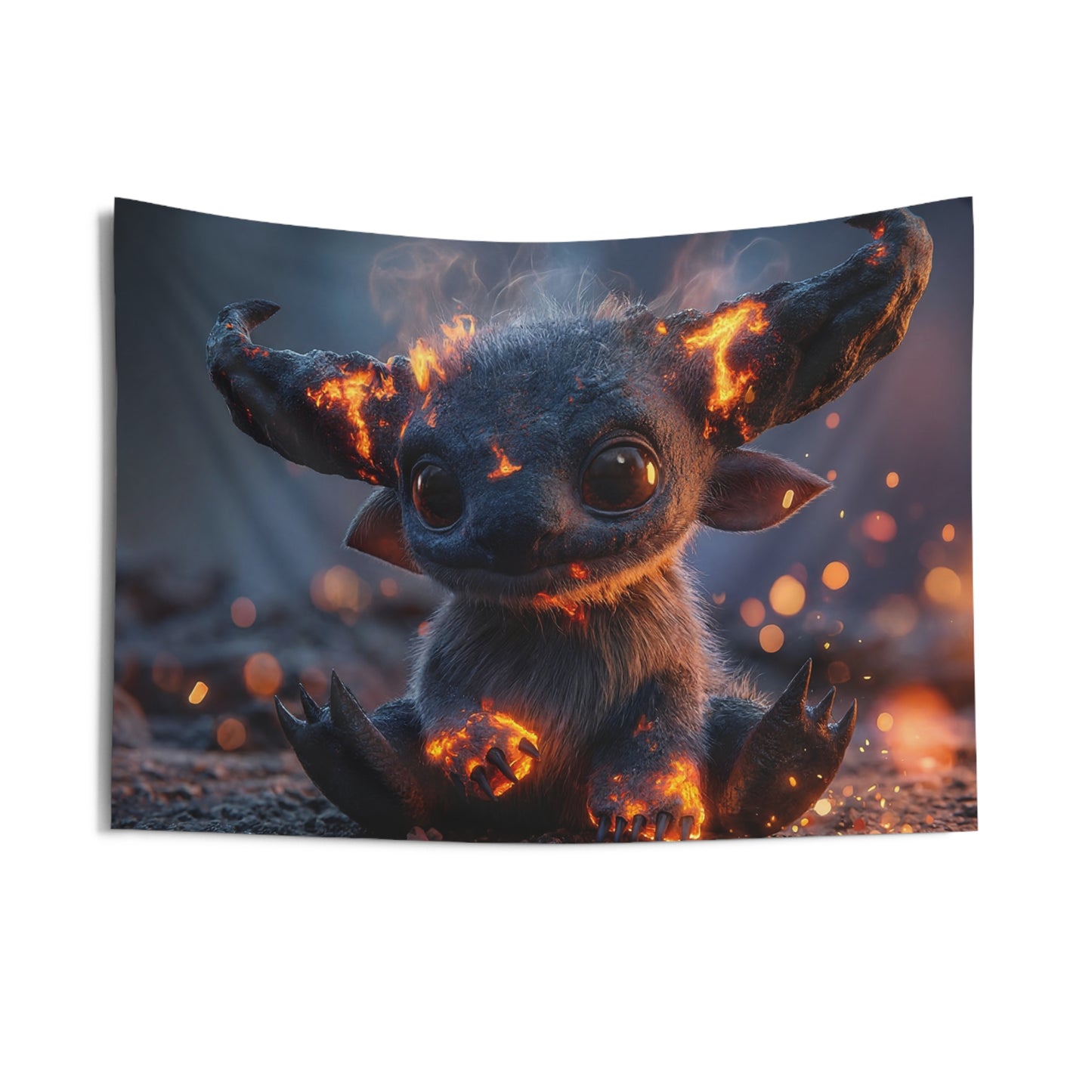 Fiery Horned Beastling Indoor Wall Tapestries – Molten Ember Whimsy