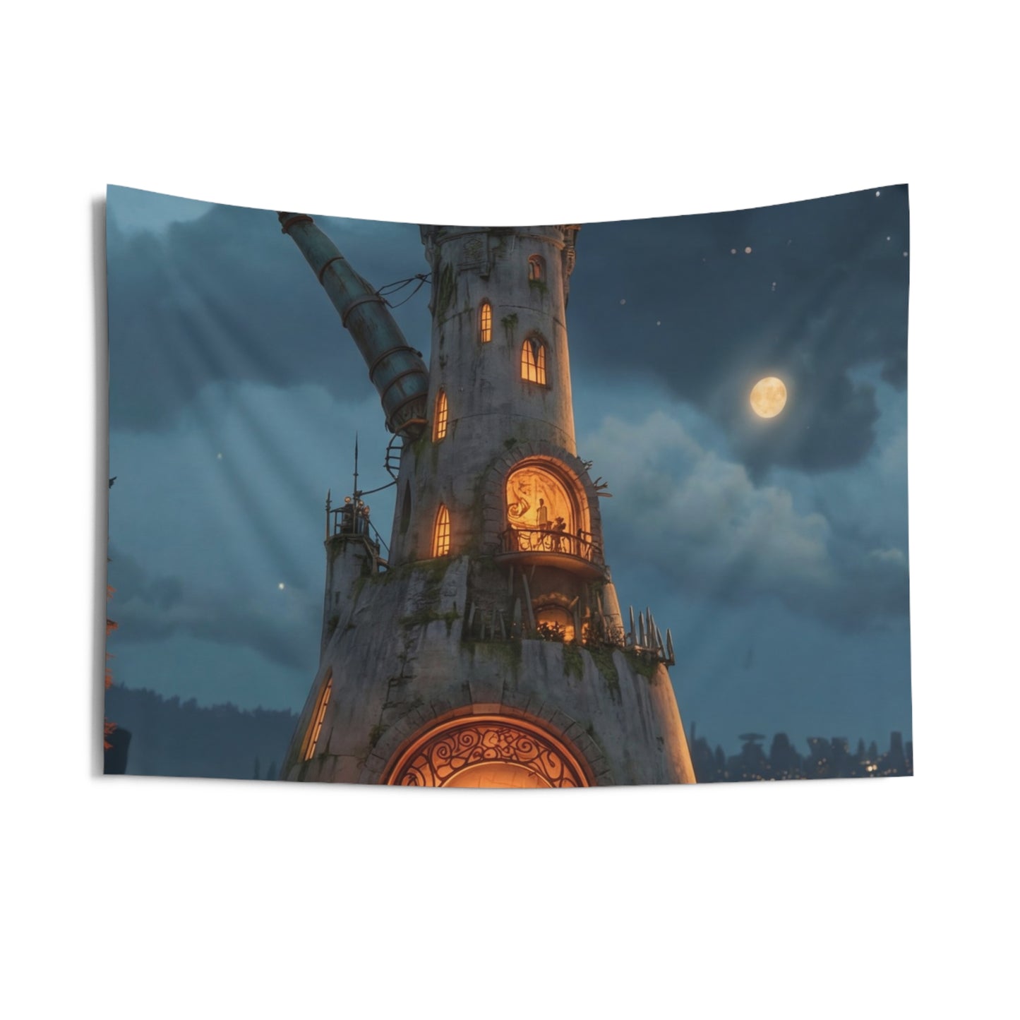 Starlit Observatory Tower Tapestry – Midnight Skywatcher’s Haven
