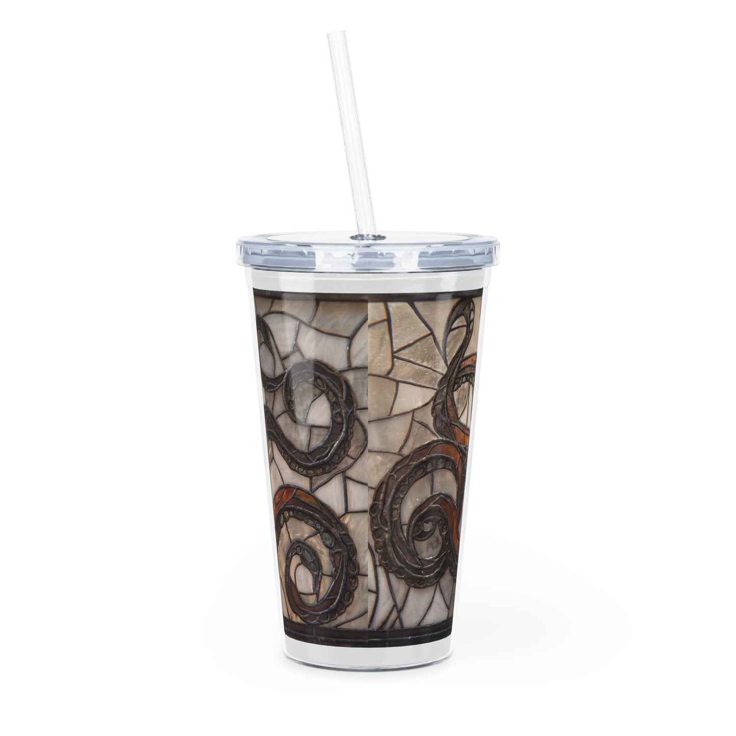 Stained Glass Octopus Tumbler with Straw – Amber Depths & Iron Lace