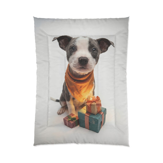 Gift-Wrapped Puppy Comforter – Warm Orange Bandana Dreamscape