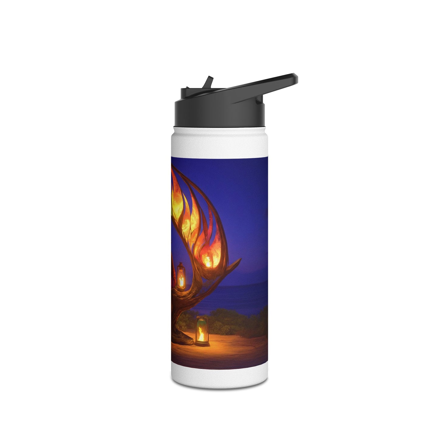 Luminous Phoenix Throne Water Bottle – Sunset Sanctuary with Rainbow Wings