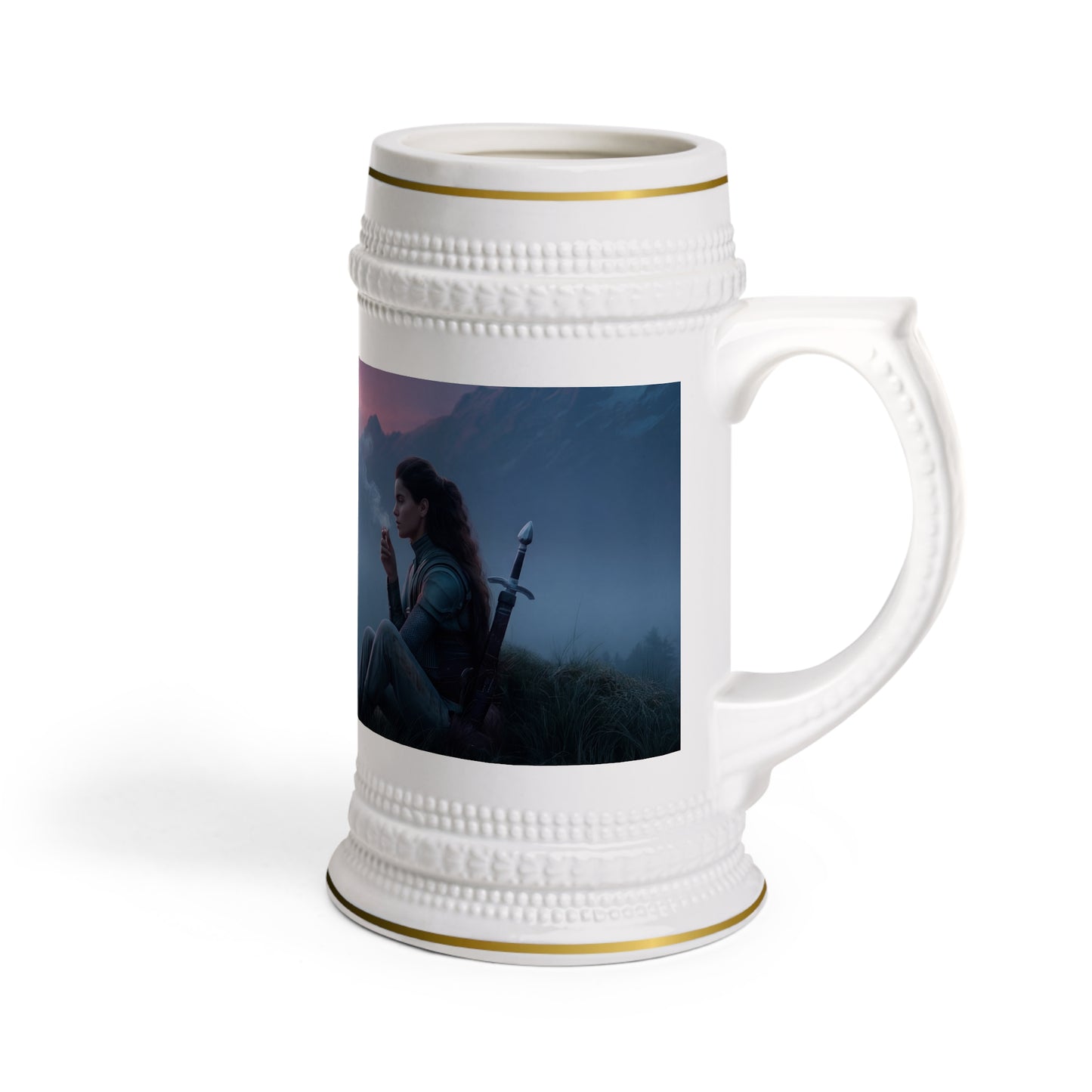 Dragon Sentinel Resting Scene Stein Mug – Misty Peak Twilight Companion