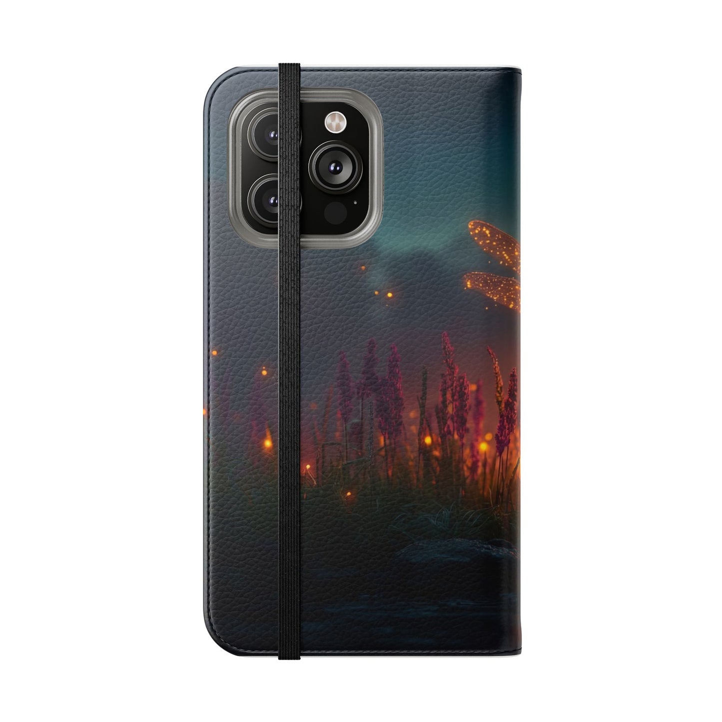 Bioluminescent Dragonfly Flip Cases – Glowing Amber Wings Over Twilight Marsh