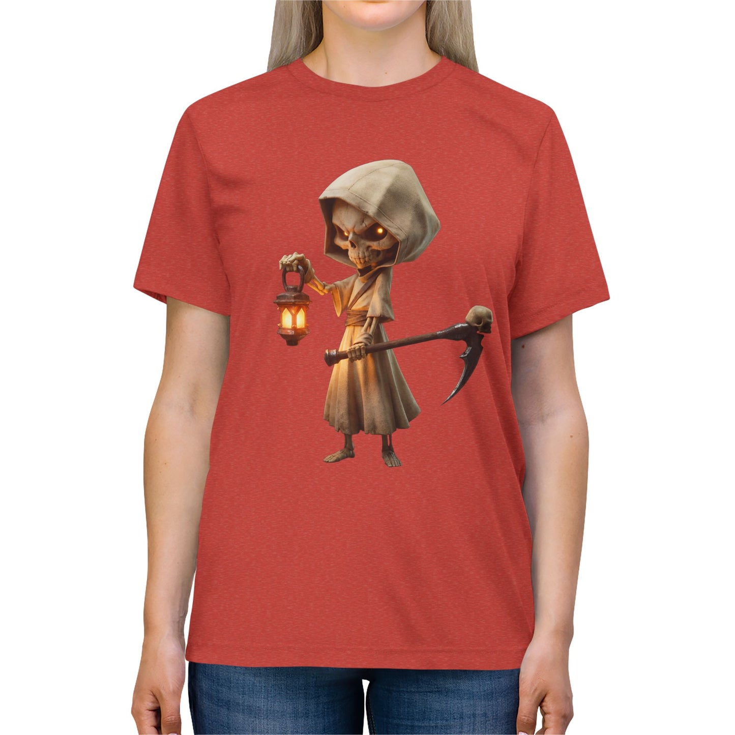 Lantern-Wielding Skeleton Hoodie Tee – Warm Glow Guardian Graphic