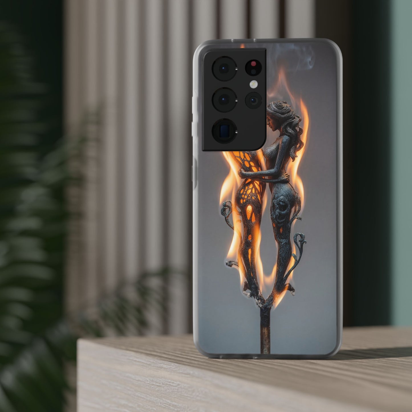 Flame-Embraced Lovers Flexi Cases – Intimate Glow Within the Fire