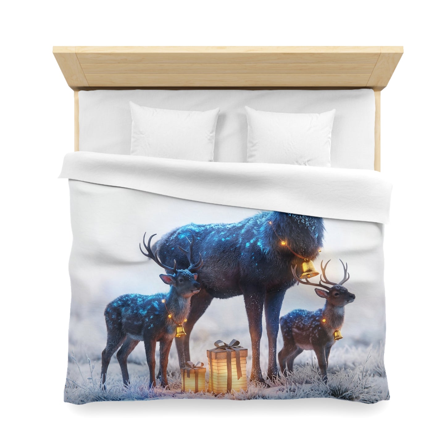 Frost-Clad Deer Family Microfiber Duvet Cover – Whispering Winter Giftscape