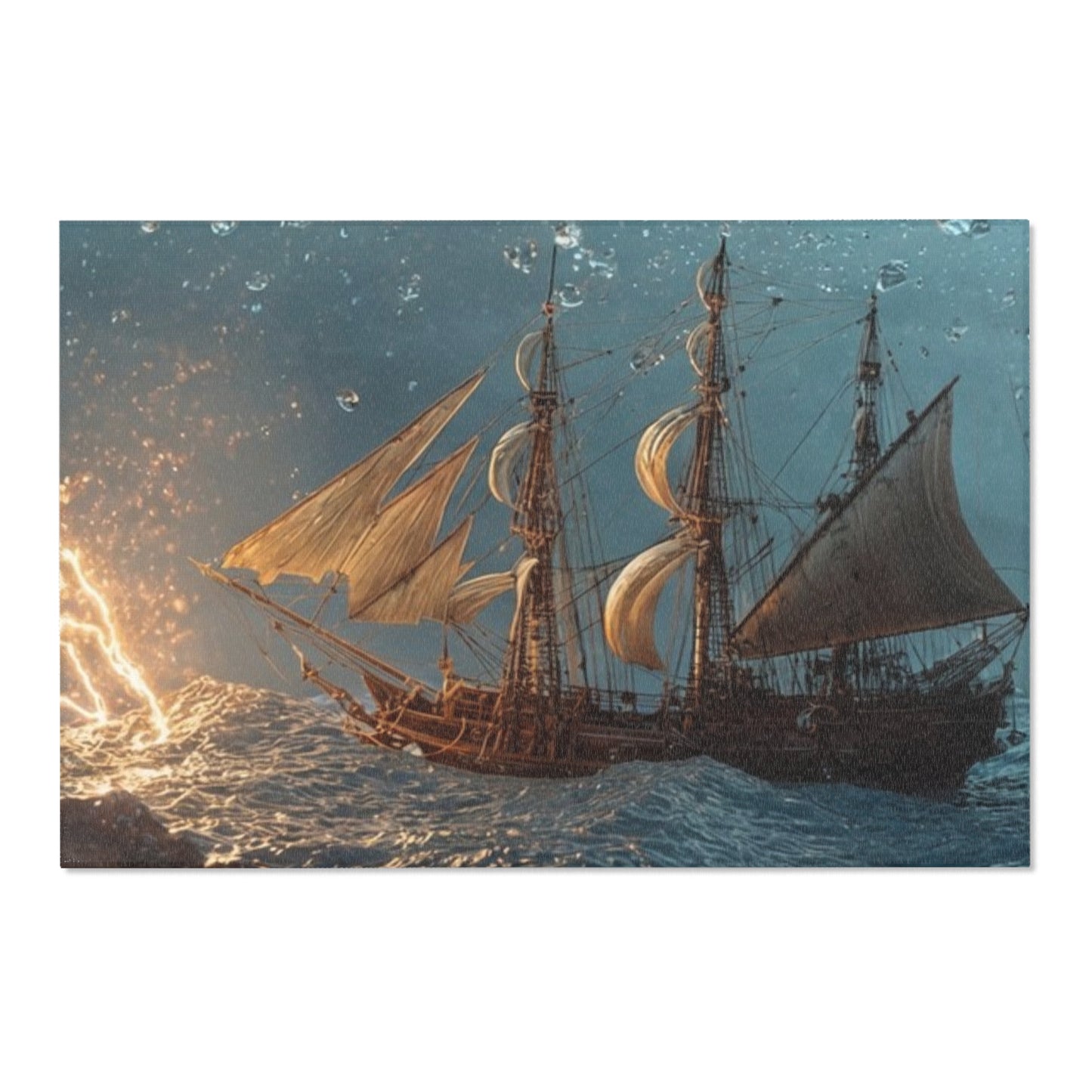 Storm-Sailed Ship in Bottle Area Rug – Captured Gale on Pebbled Shore