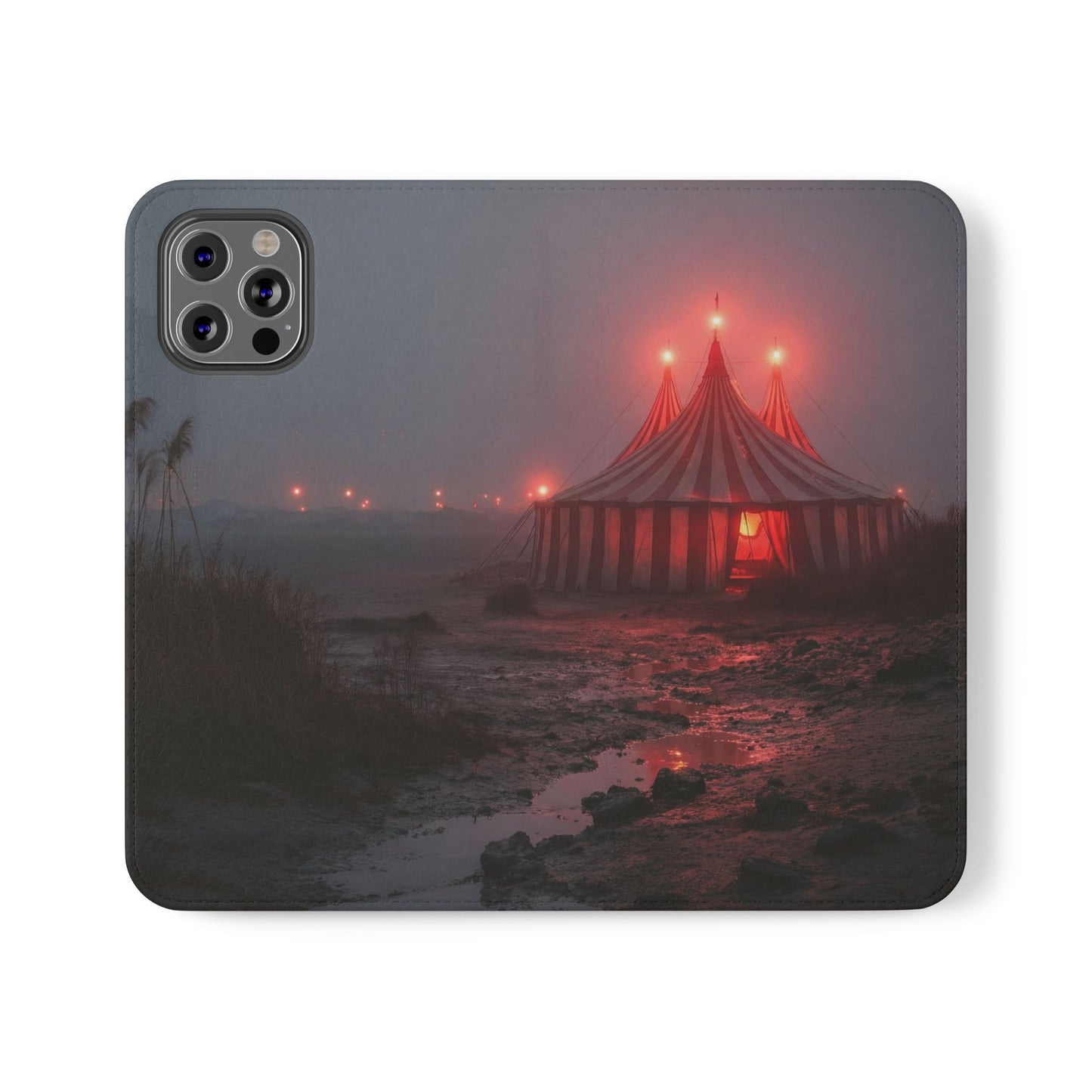 Crimson Circus Tent Flip Cases – Misty Coastside Lantern Scene