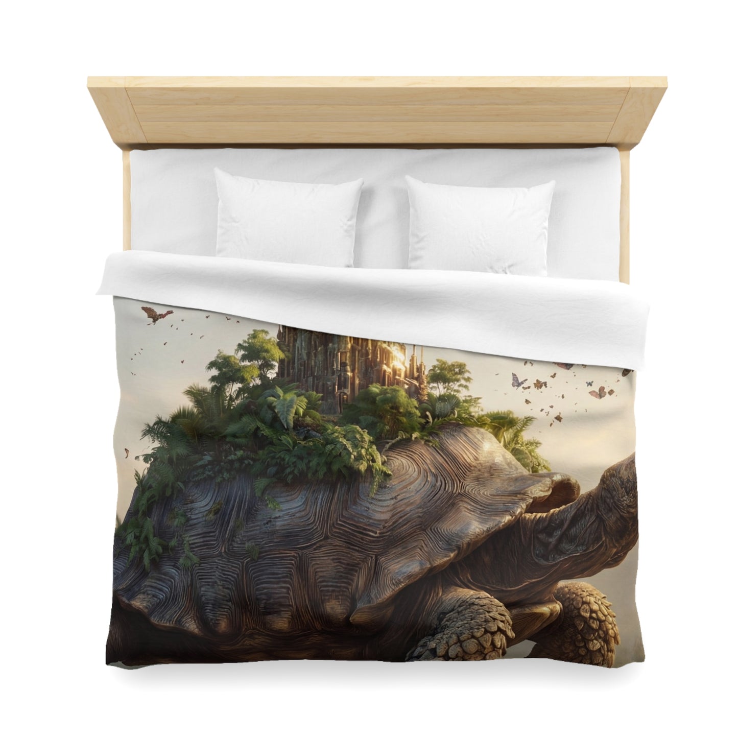 Ancient Turtle Citadel Microfiber Duvet Cover – Golden Castle on a Living Throne