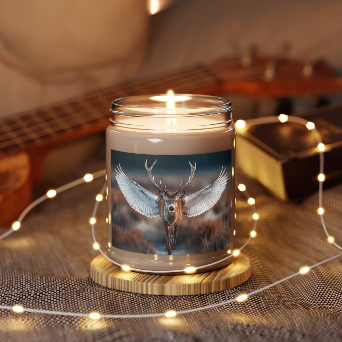 Winged Stag Scented Soy Candles with White Lid, 9oz – Flight Through Autumn’s Embers