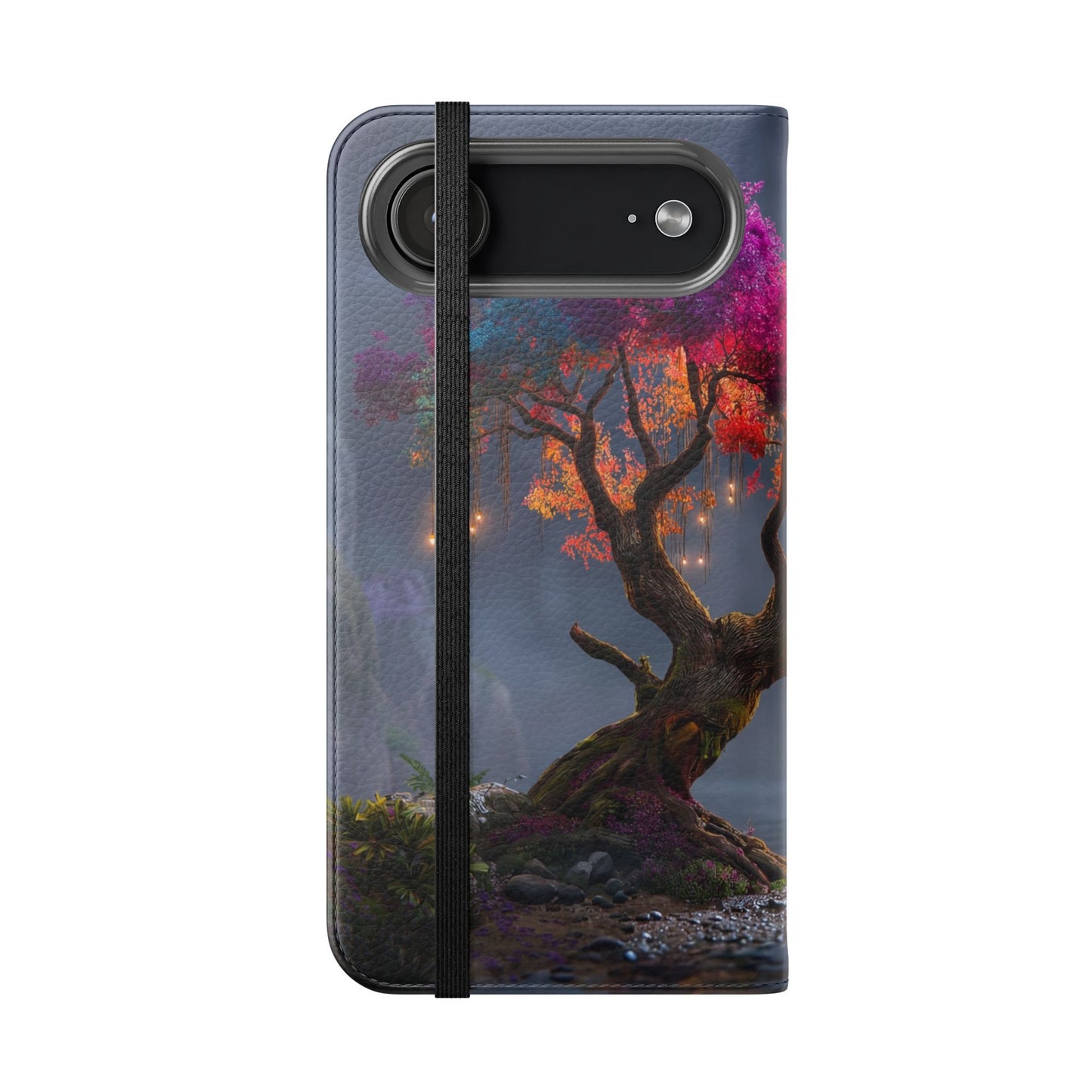 Chromatic Canopy Flip Cases – Rainbow Tree Moonlit Waterfall Scene