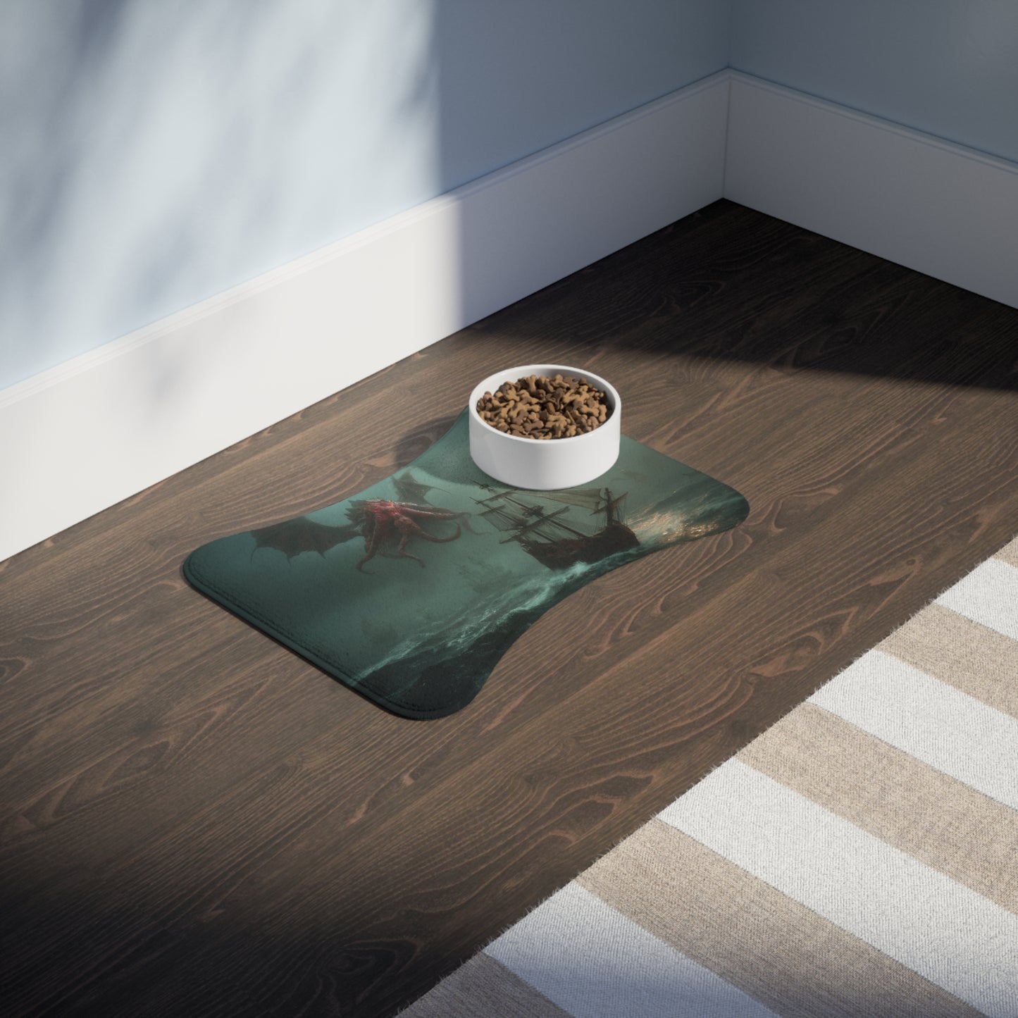 Crimson Leviathan Pet Feeding Mats – Storm-Caller Sea Monster Scene
