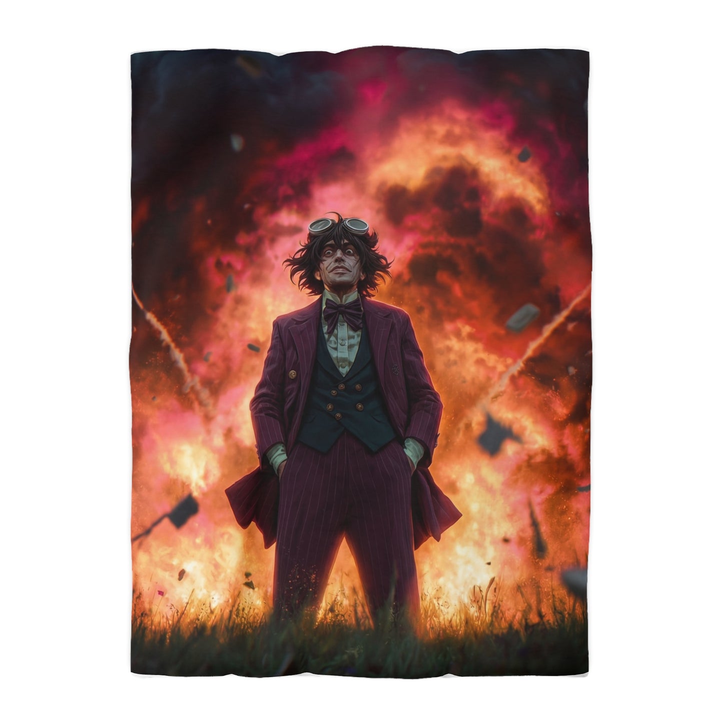 Explosive Goggles Man Microfiber Duvet Cover – Crimson Sky Aftermath