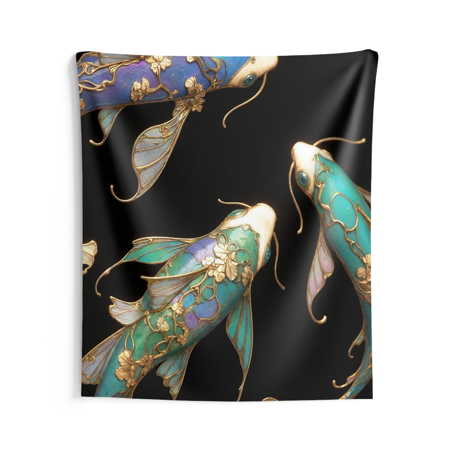 Art Nouveau Koi Indoor Wall Tapestries – Liquid Gold and Azure Dreamscape