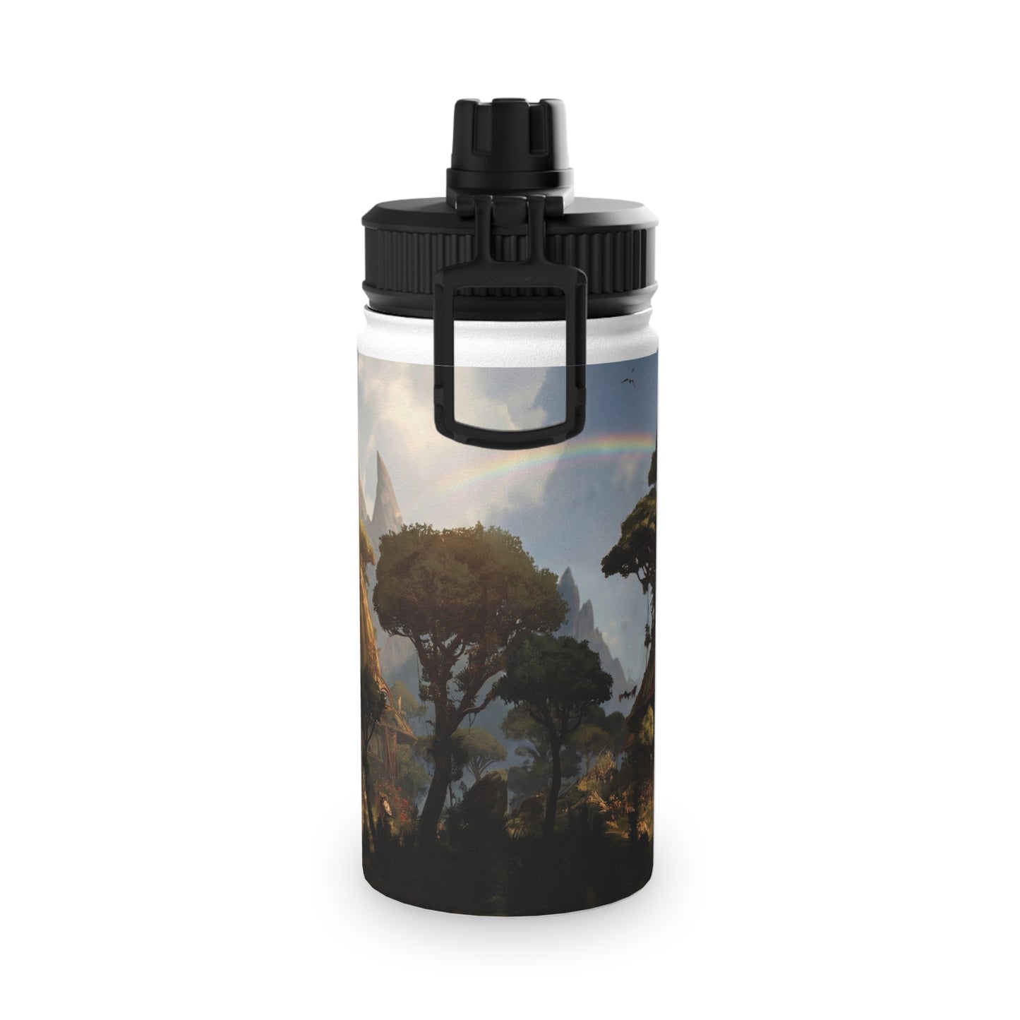 Tree Bridge Sanctuary Stainless Steel Water Bottle, Sports Lid – Where Two Rainbows Meet