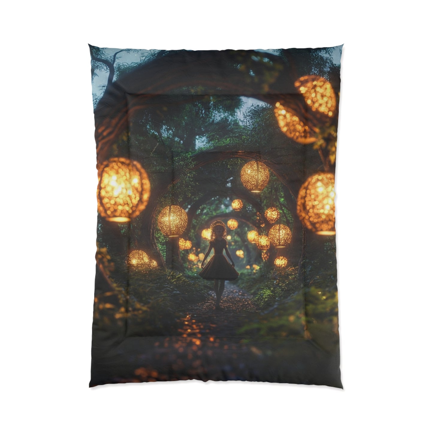 Luminous Forest Path Comforter – Warm Lanterns Guide Your Way