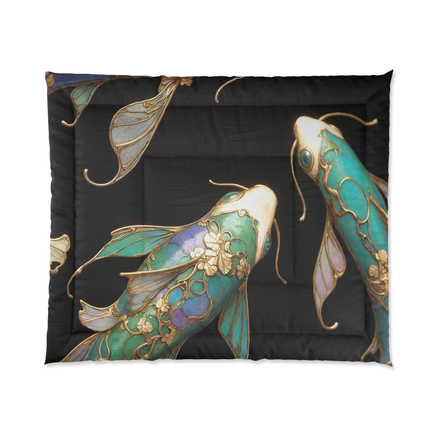 Art Nouveau Koi Comforter – Liquid Light & Gold Leaf Dreamscape