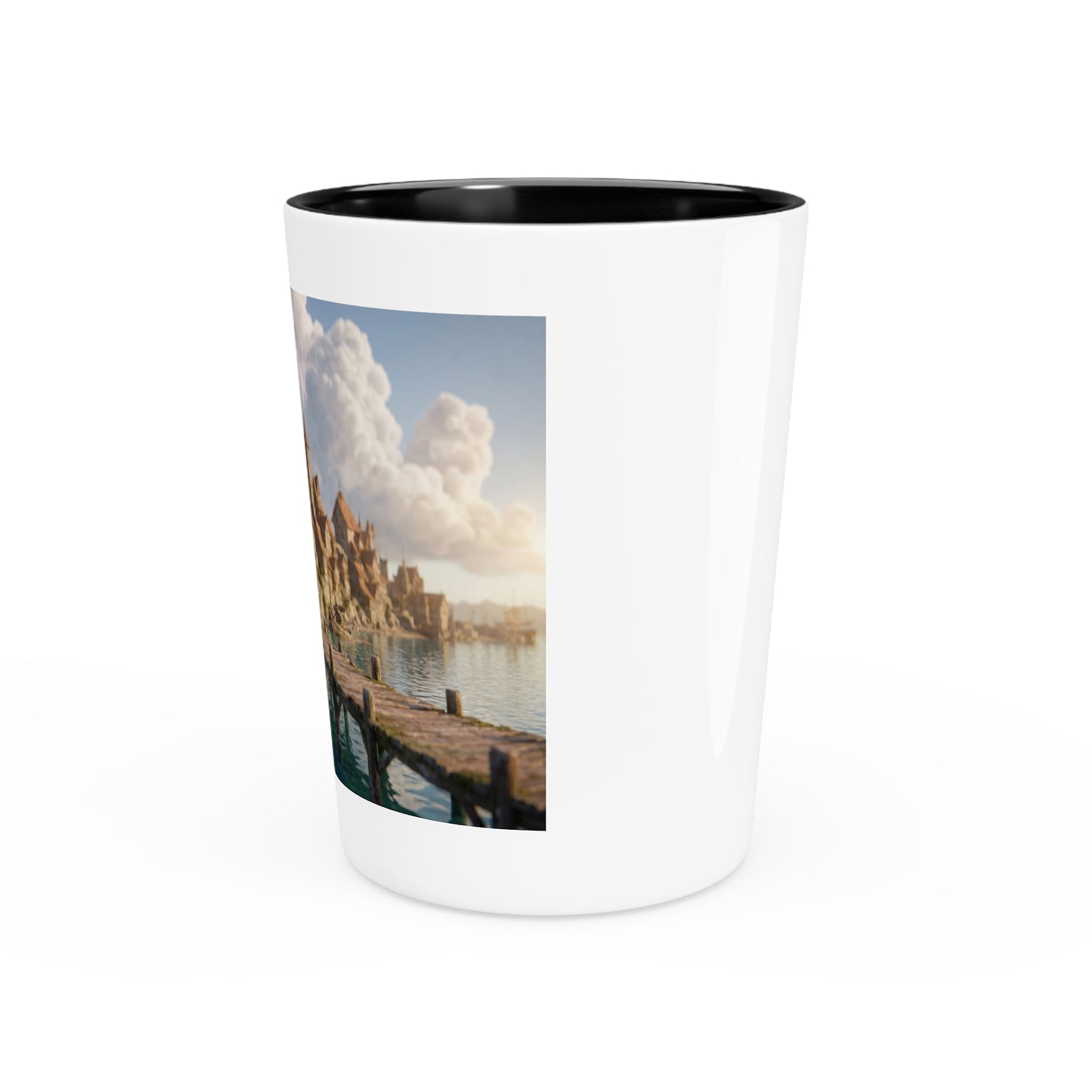 Coastal Viking Village Shot Glass – Sunset Harbor Dreamscape