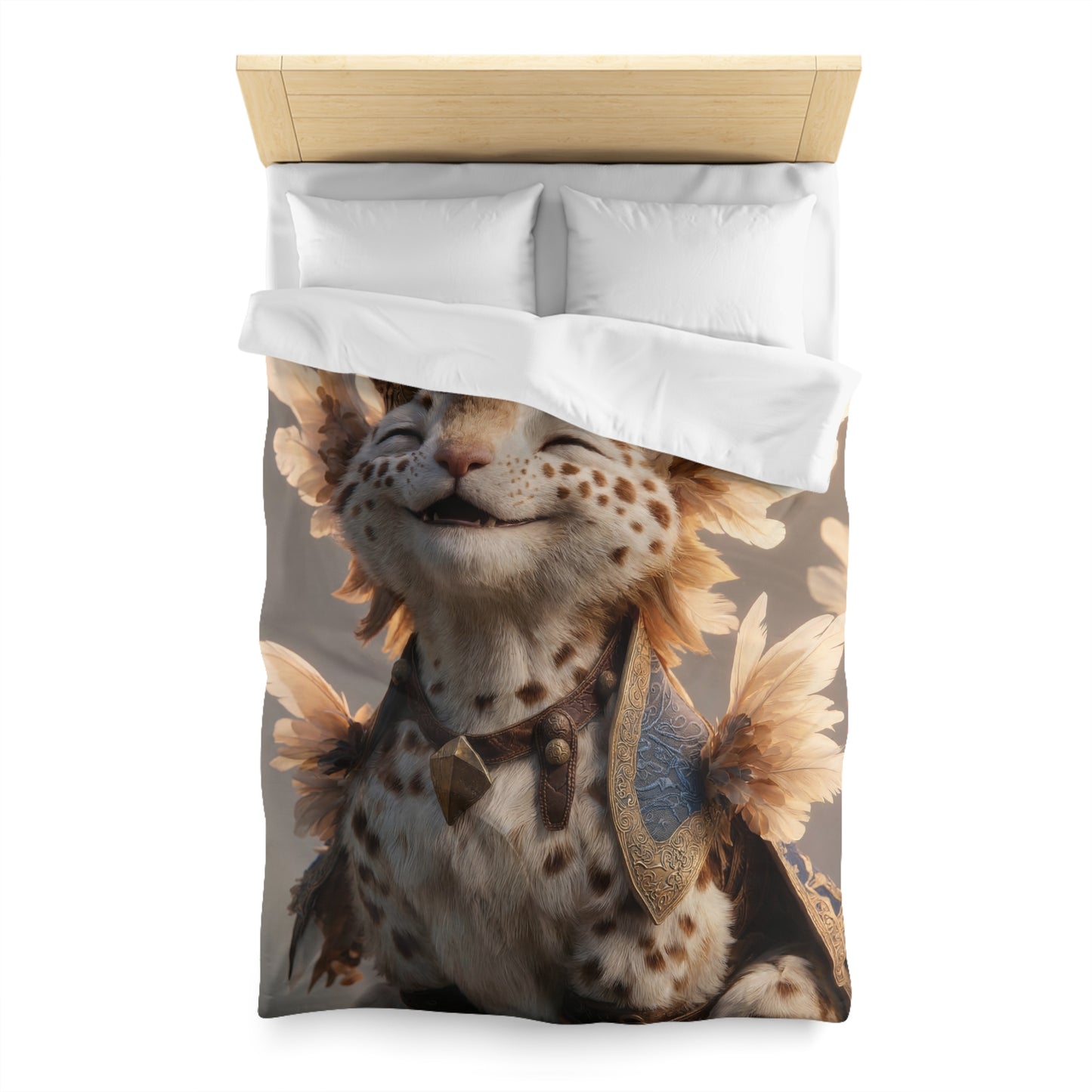 Winged Feline Sovereign Microfiber Duvet Cover – Crowned in Golden Light