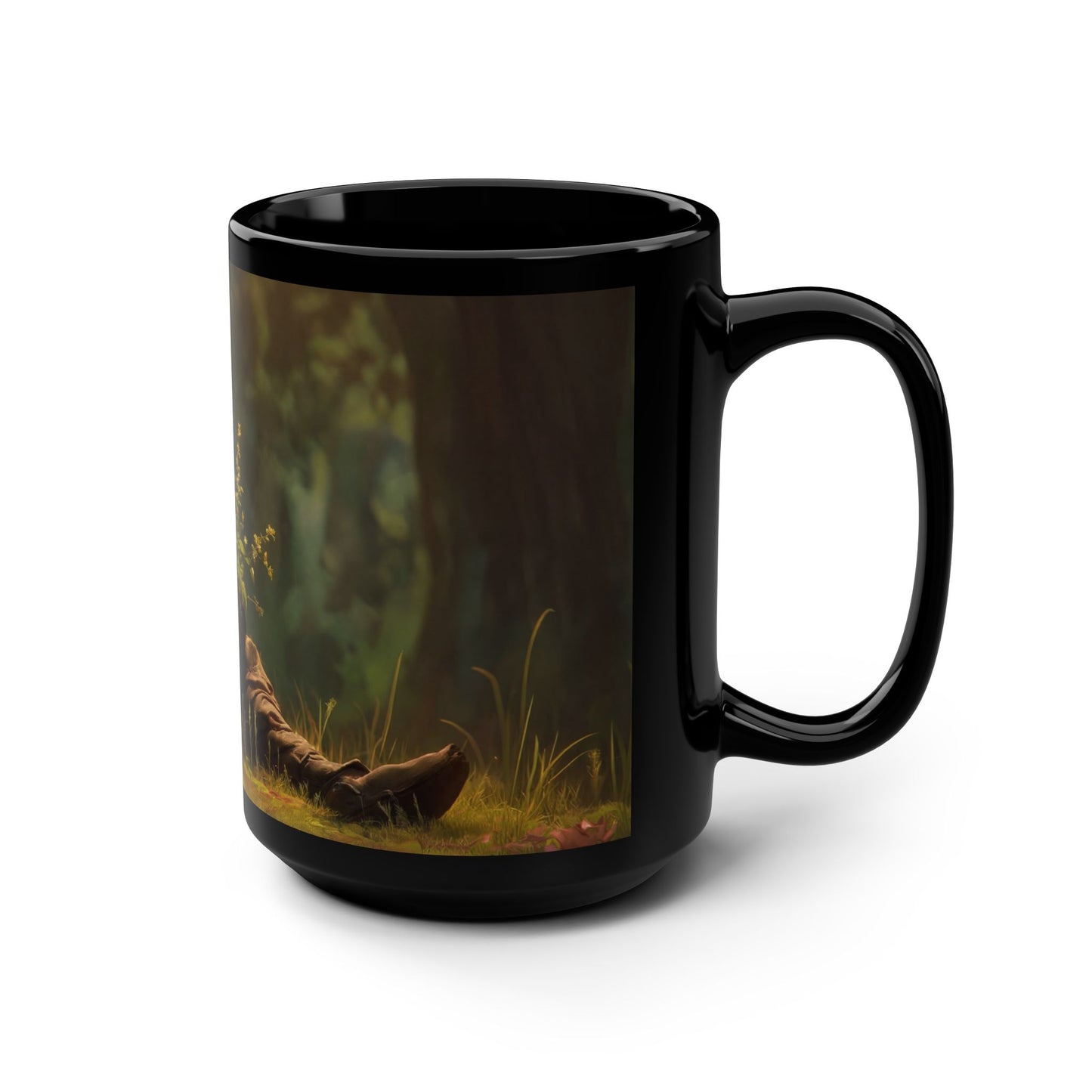 Forest Guardian Black Mug, 15oz – Bioluminescent Plant Caretaker